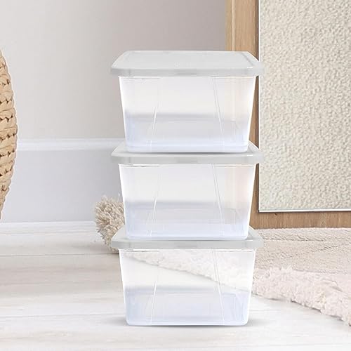 Vista 52 de Homz - Contenedores de plástico para almacenamiento, con tapas blancas, 6 cuartos de galón, transparentes, apilables Tapa azul,Tapa gris,Tapa blanca