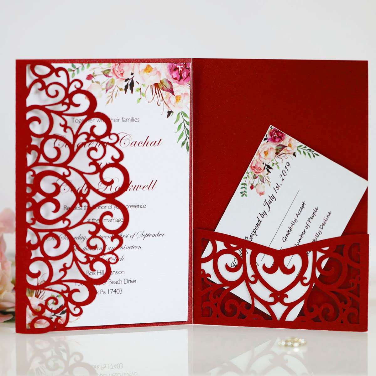 Pochette d'invitation de mariage en dentelle de papier 4,9x7,1 pouces chic