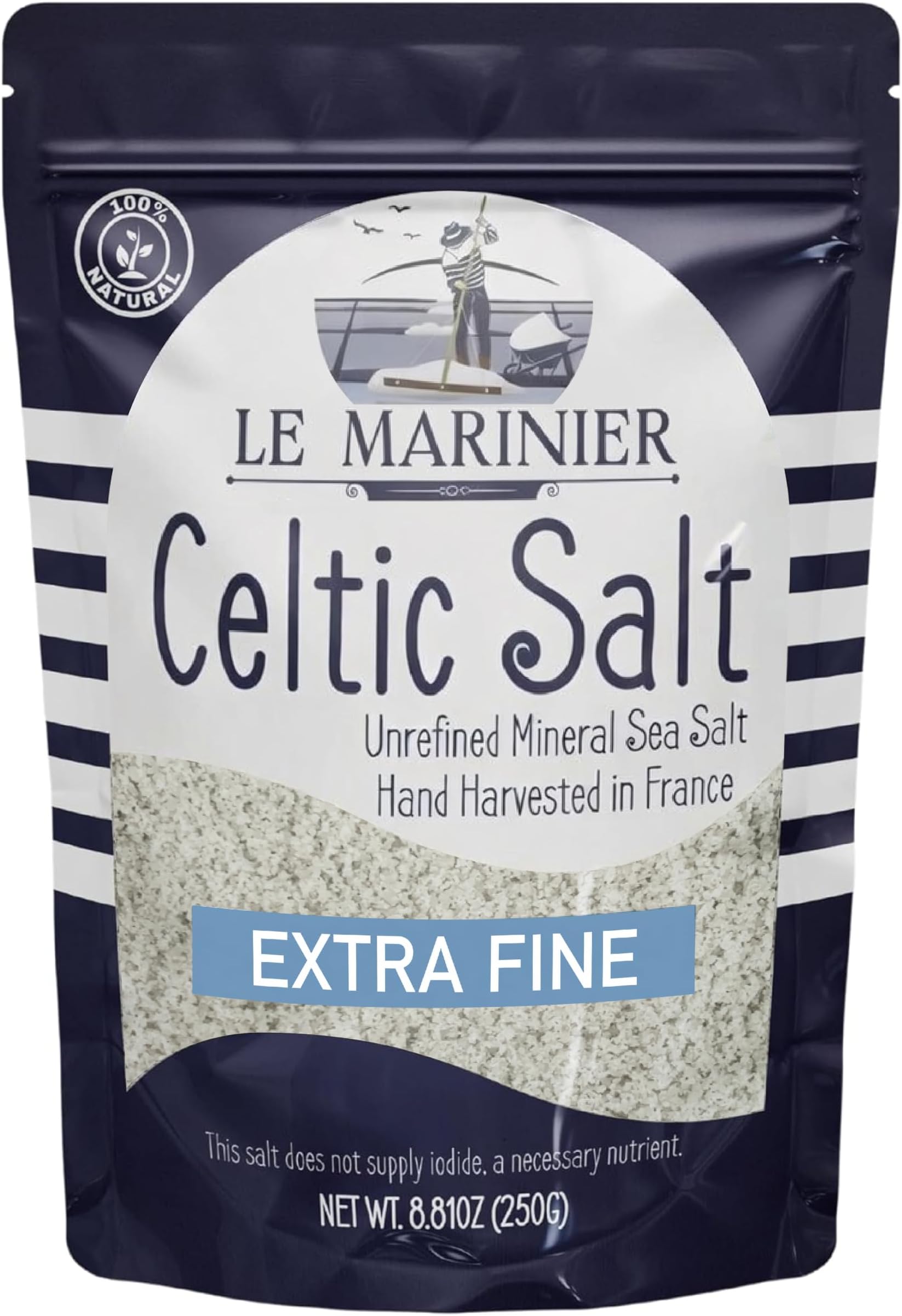 French Sea Salt Extra Fine, 8.81oz – 0.6lb. Celtic Salt Organic- 100% Natural, Mineral Rich, Unrefined, Hand Harvested (0.6lb Extra Fine)