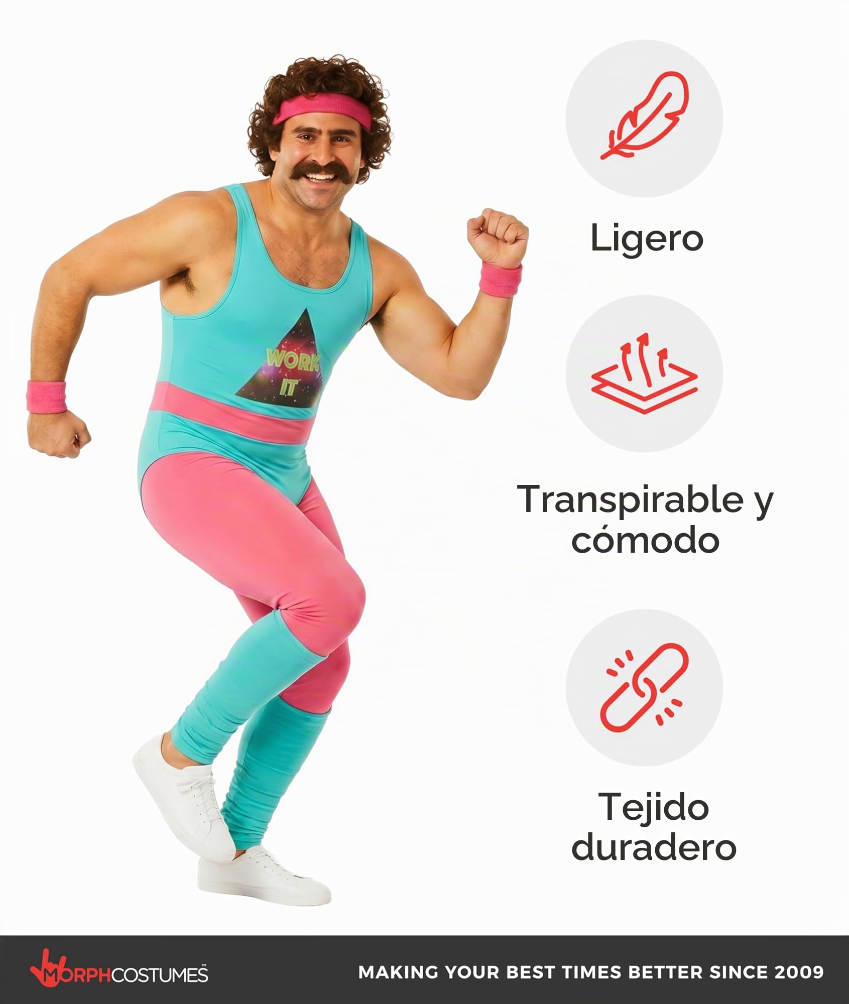 Fun Shack Disfraz Aerobic Años 80 Adulto,Disfraces Años 80 Adulto, Despedida Soltero, Disfraz Hombre Carnaval