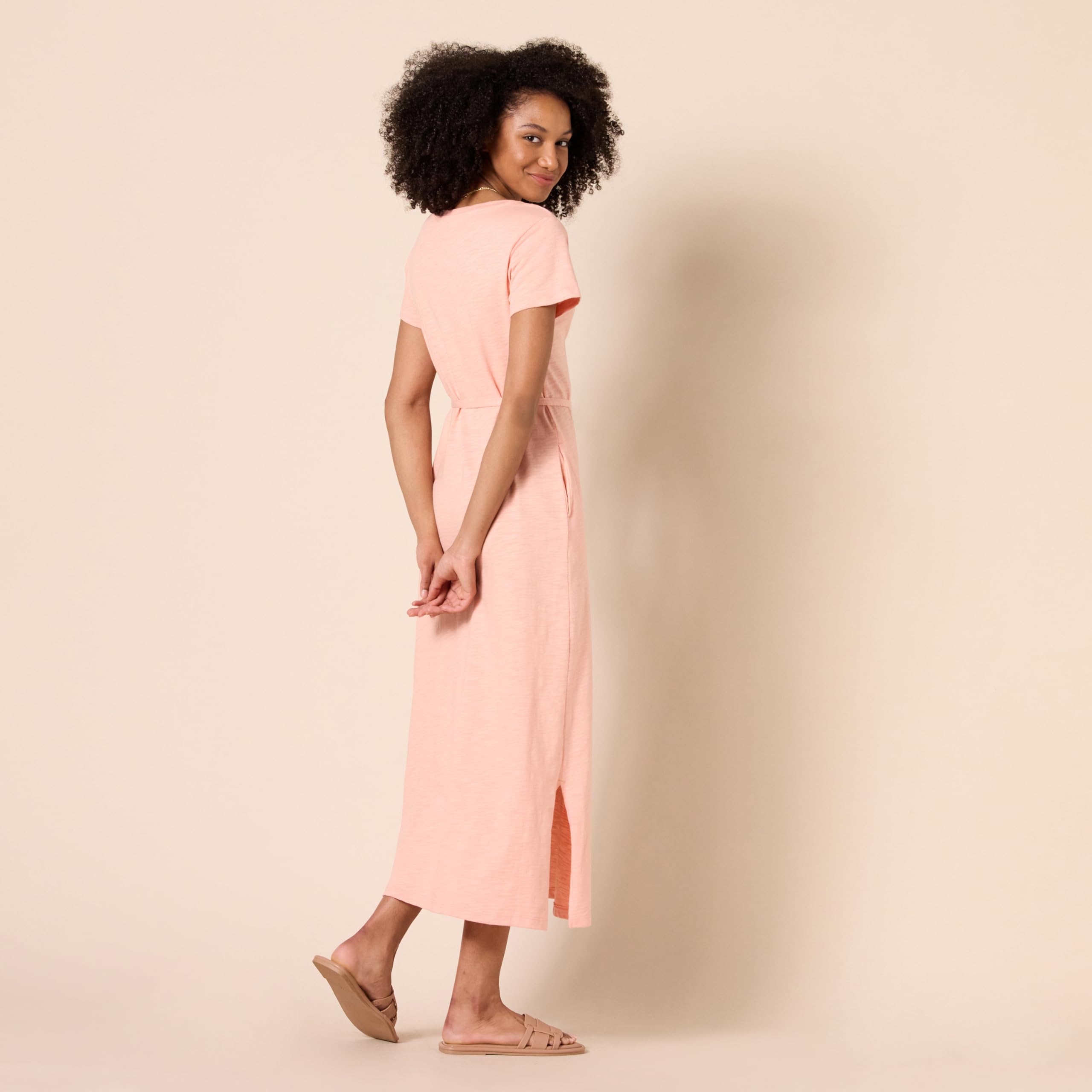 Amazon Essentials Mujer Vestido Midi Estilo Camiseta con cinturón y de Manga Corta