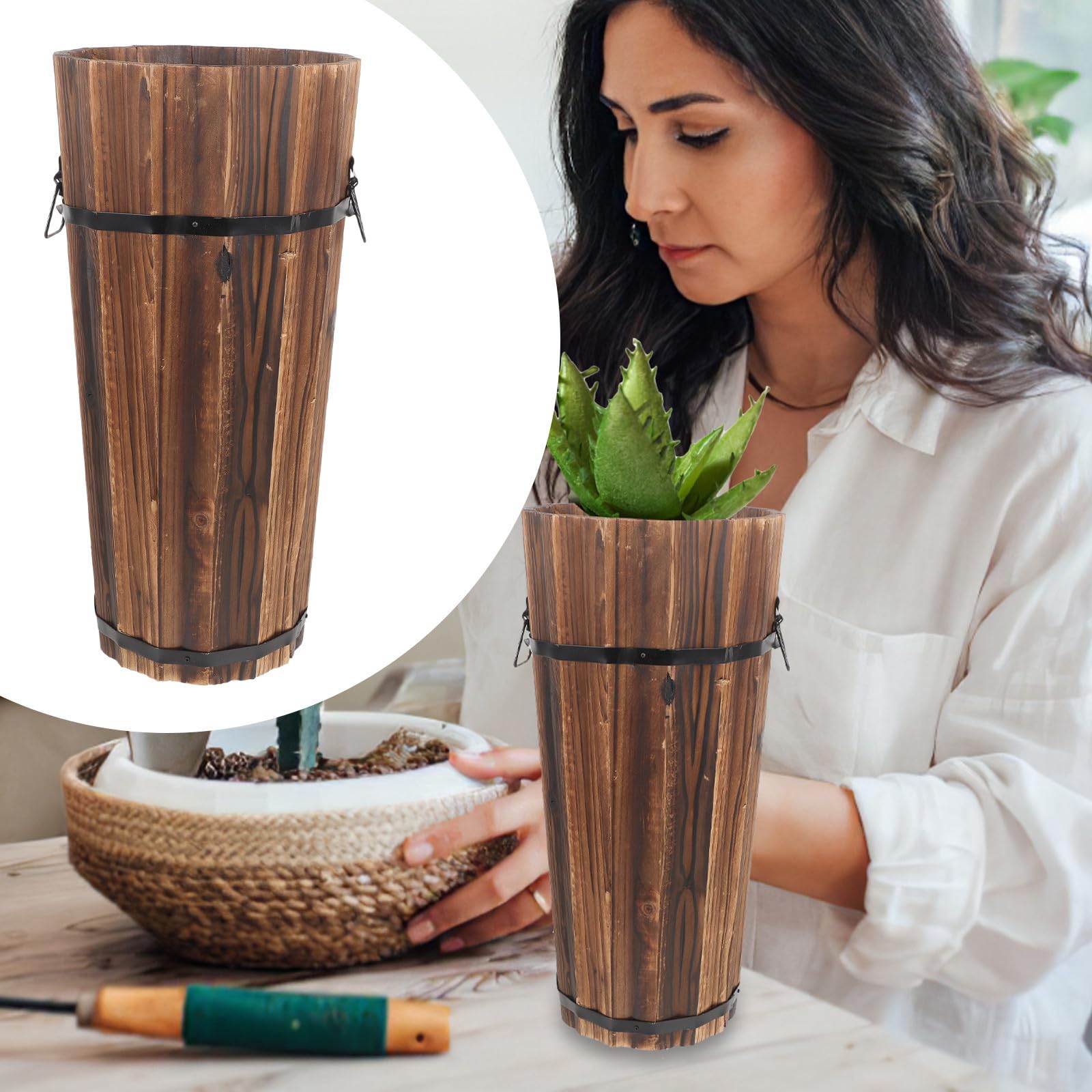 Vaso in Legno per Piante, Marrone, per Casa e Ufficio