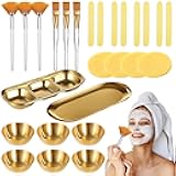 OMISTAR 26 PCS Esthetician Supplies Set, Include 6 Gold Facial Bowls, Small Serving Tray 3 Compartment Serving Tray 3 Facial Fan Brushes 3 Face Mask Applicator Brush 12 Facial Sponge Compressed Round