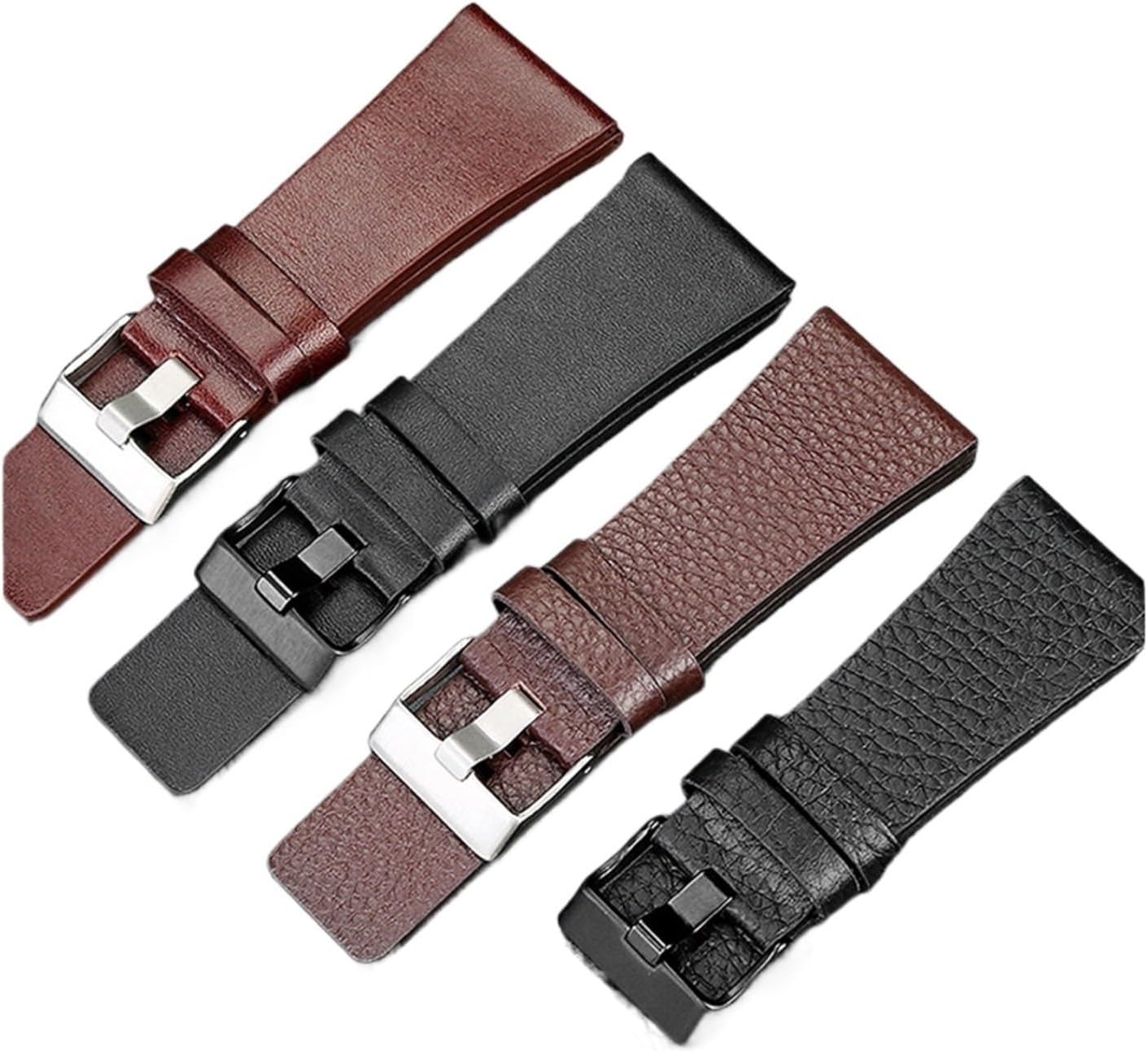 HFERHT 22mm 24mm 26mm 28mm 30mm 32mm Watchband Compatible with Diesel Watch Strap Silver Black Gold Stainless Steel Men's Watch Band Leather Strap