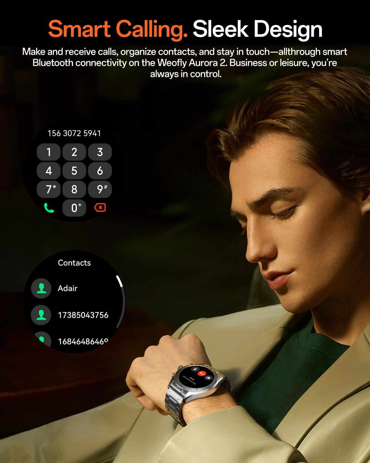 Aurora 2 Smart Watch for Men Answer/Make Call, 1.32" AMOLED HD Screen Mens Luxury Watch, 350mAh Smartwatch Heart Rate Blood Oxygen Sleep Monitor Pedometer, 3 Strap Connection Adapters (Silver) 3