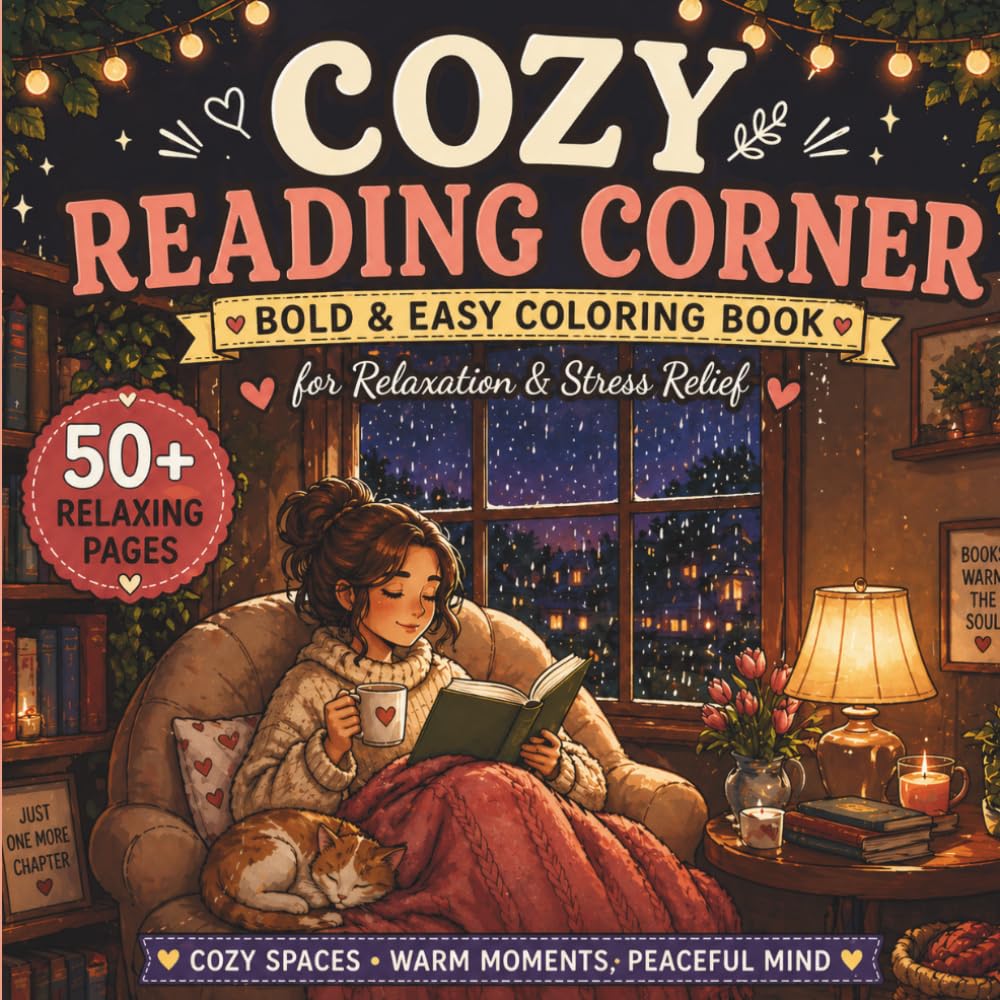 Cozy Reading Corner Coloring Book for Adults: Bold and Easy Cozy Spaces to Color | Relaxing Book Lover Scenes for Stress Relief, Calm Moments, and Creative Fun