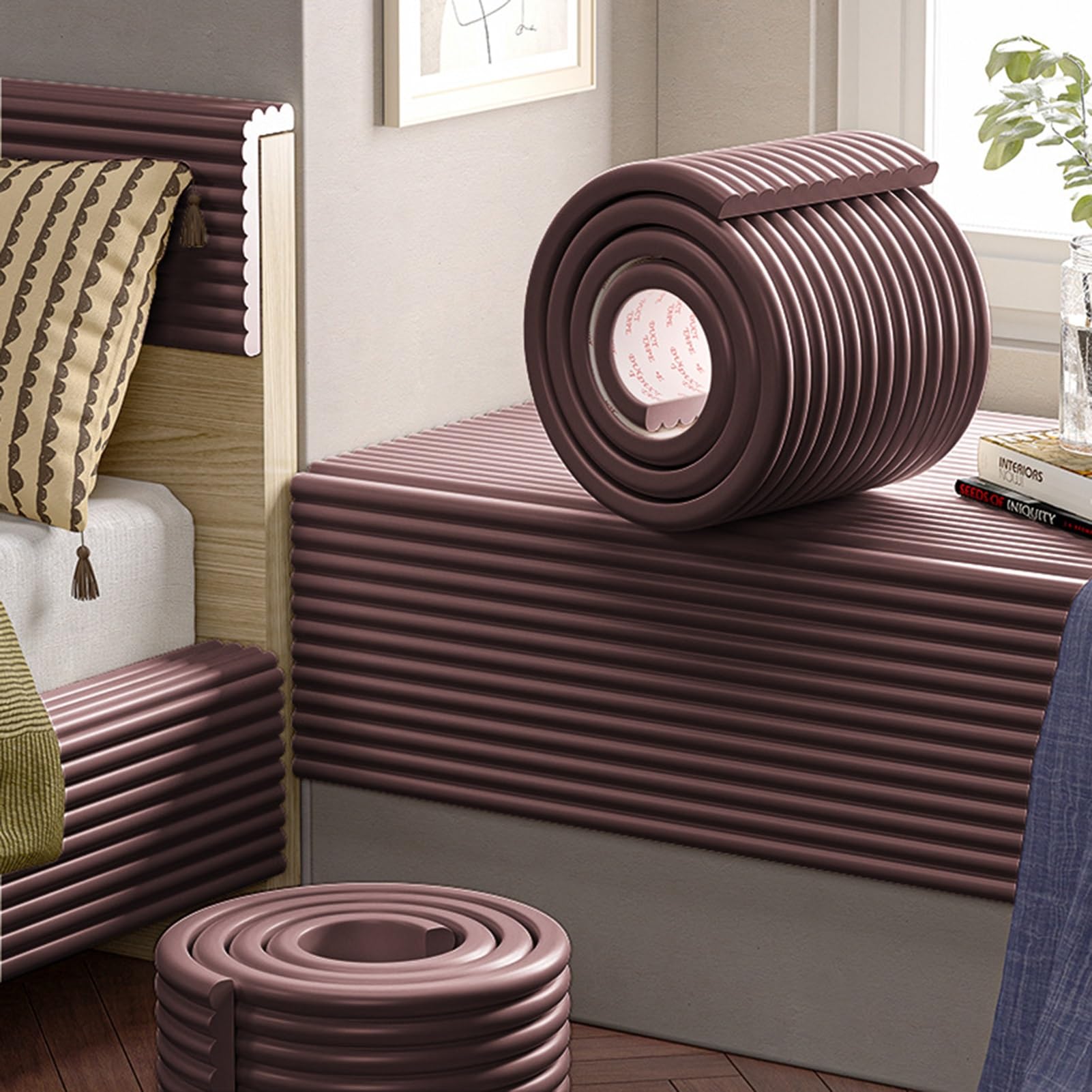 Wall Padding for Kids Autism - Soft Padded Wall Panels for Bedroom/Playroom/Nursery, DIY Cutting Upholstered Wall Panels Peel and Stick Headboard Self-Adhesive, Thickening Insulate(Brown,15x200 cm) — image 1