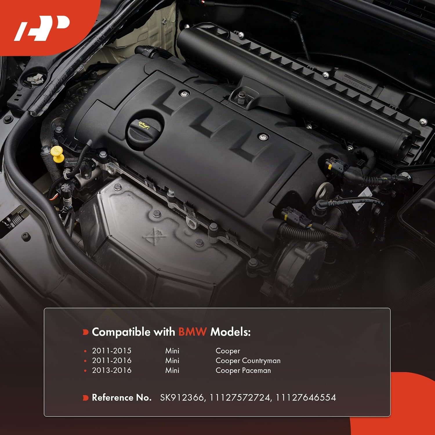 A-Premium PCV Engine Valve Cover Cover Compatible with Mini Cooper 2011-2015 R55 R56 R57, Cooper Countryman 2011-2016 R60, Cooper Paceman 2013-2016 R61, 1.6L, Replace# 11127572724