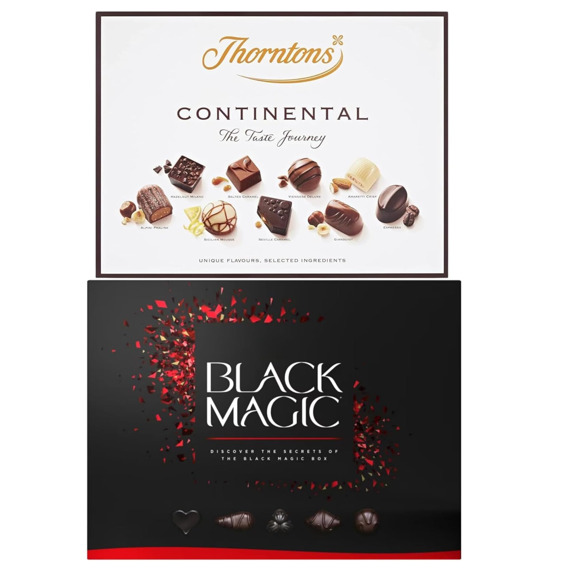 Chocolate Treat Bundle With Black Magic Dark Chocolate Box 174g and Continental Mixed Chocolates 131g By Thornton Chocolate (2 Pack)