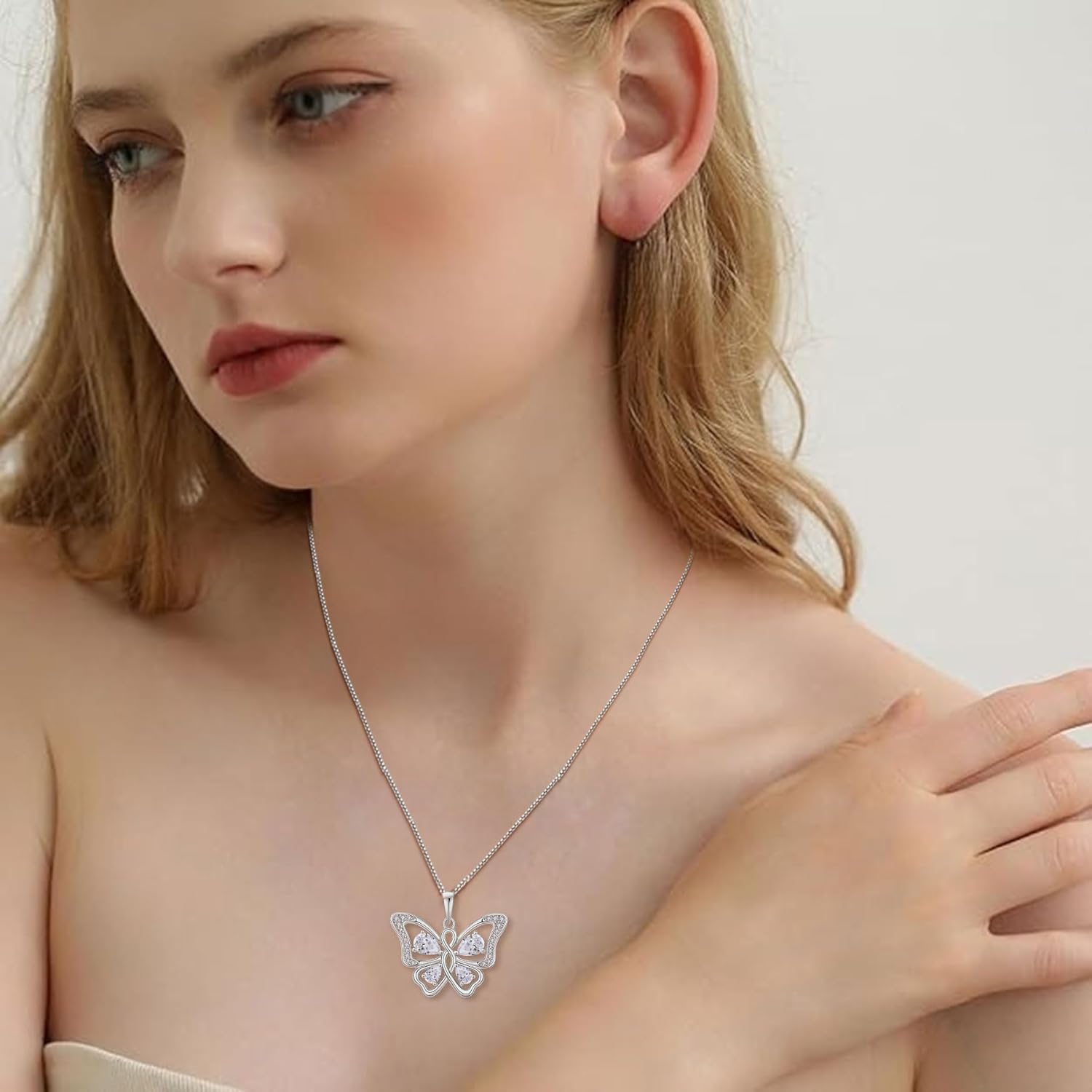 Butterfly Necklace 925 Sterling Silver Cubic Zirconia Birthstone Jewelry Gifts for Women Wife Mother - Image 2
