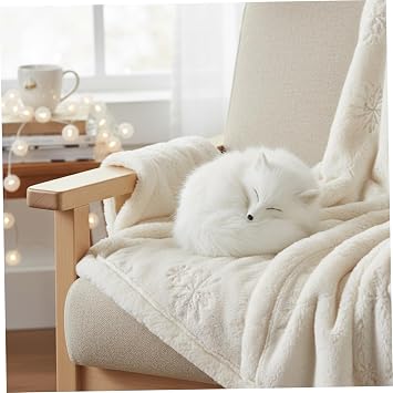 Realistic Sleeping White Fox Stuffed Animal with Soft Faux Fur, Handcrafted Fox Figurine for Home Desk Decor, Living Room, Office, Cozy Shelf Ornament