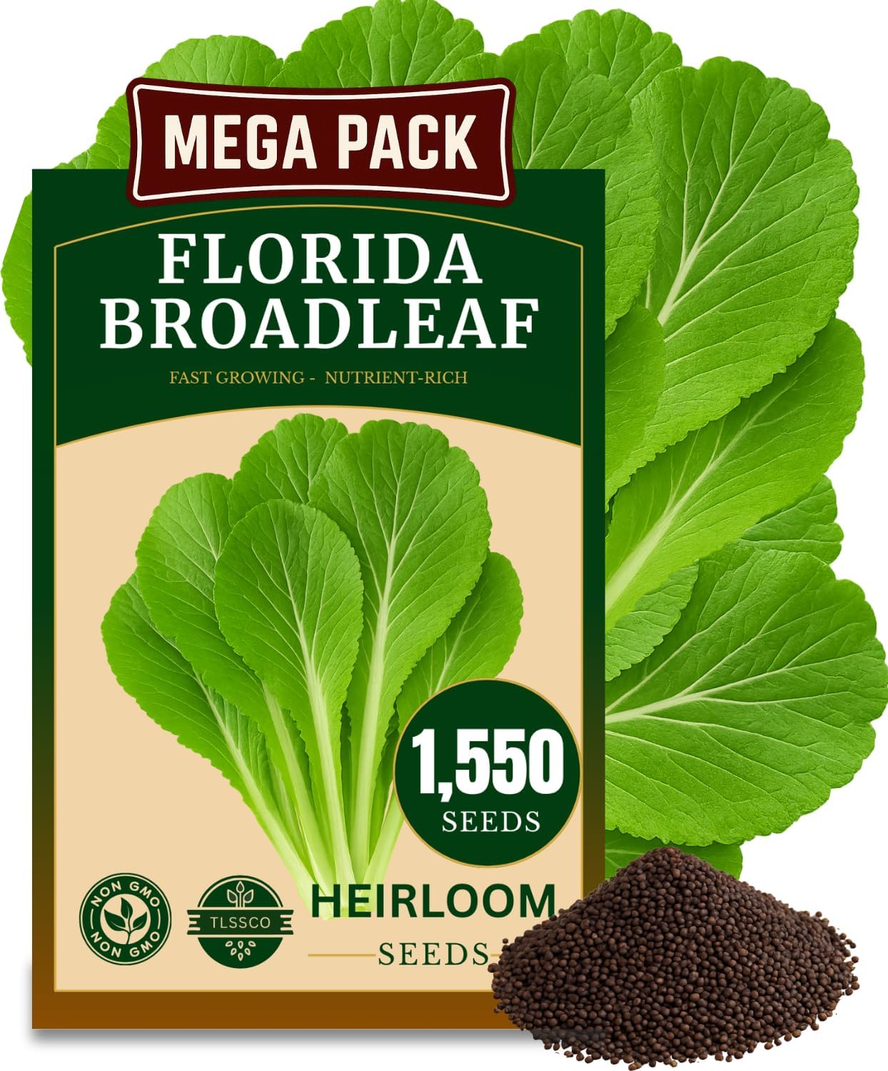 1500+ USA Premium Florida Broadleaf Mustard Seeds for Planting, Non-GMO Seeds – Fast Growing, Heat and Cold Tolerant – High-Yielding, Heirloom Seeds