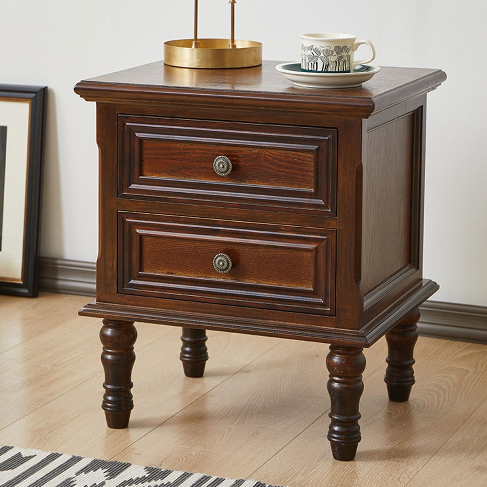 Table de Chevet Vintage à 2 Tiroirs pour Organiser Chambre et Petit Salon