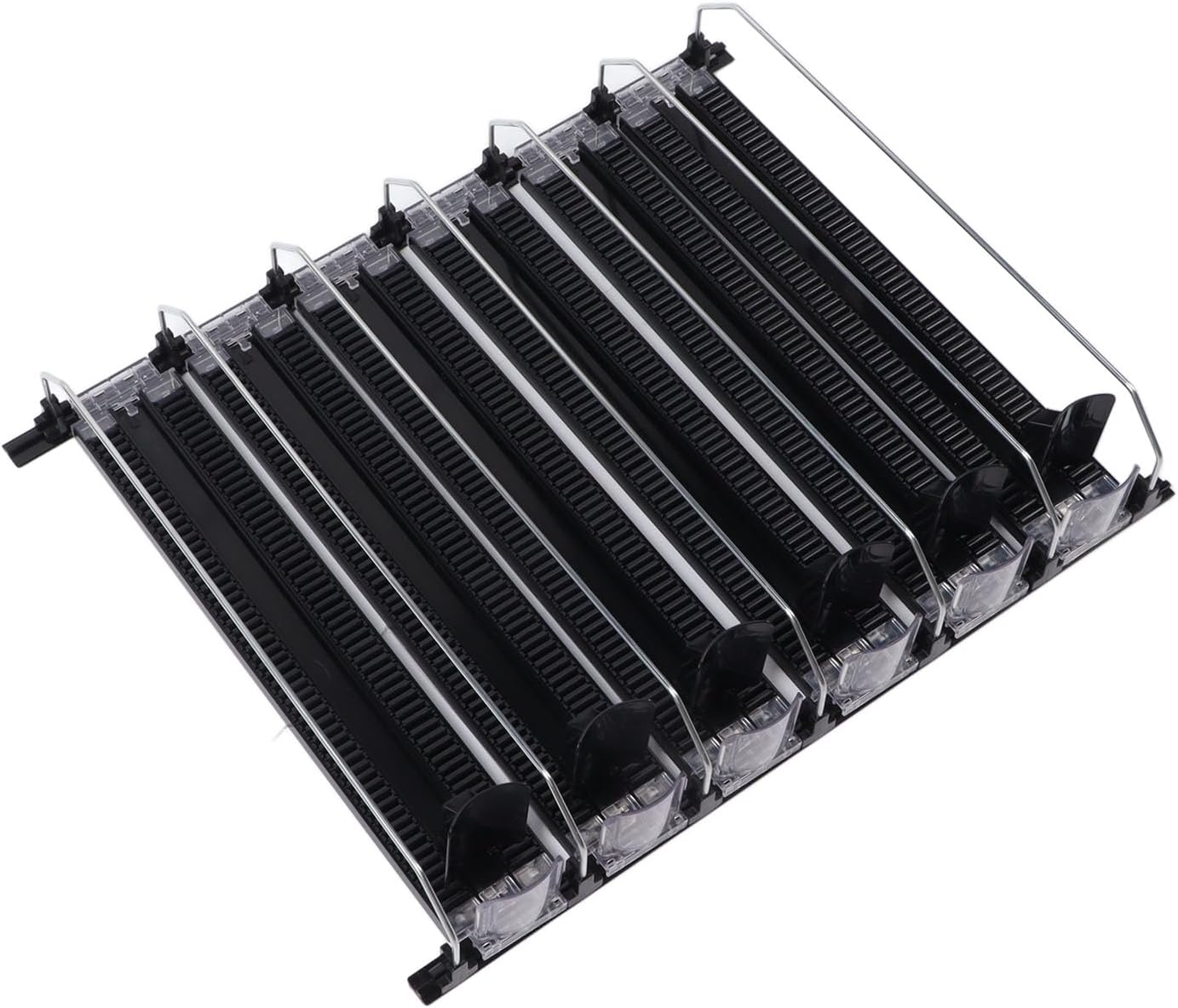 Self Sliding Cup Holder, 6 Rows, Adjustable Width, Spring Loaded, Easy to Slide, Large Capacity, 15 Refrigerator Drink Dispenser (Black)