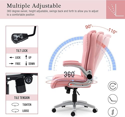 Miniatura 6 de Silla de oficina de respaldo alto con otomana, silla de escritorio sin brazos de piel sintética, sin ruedas, silla de trabajo para computadora,