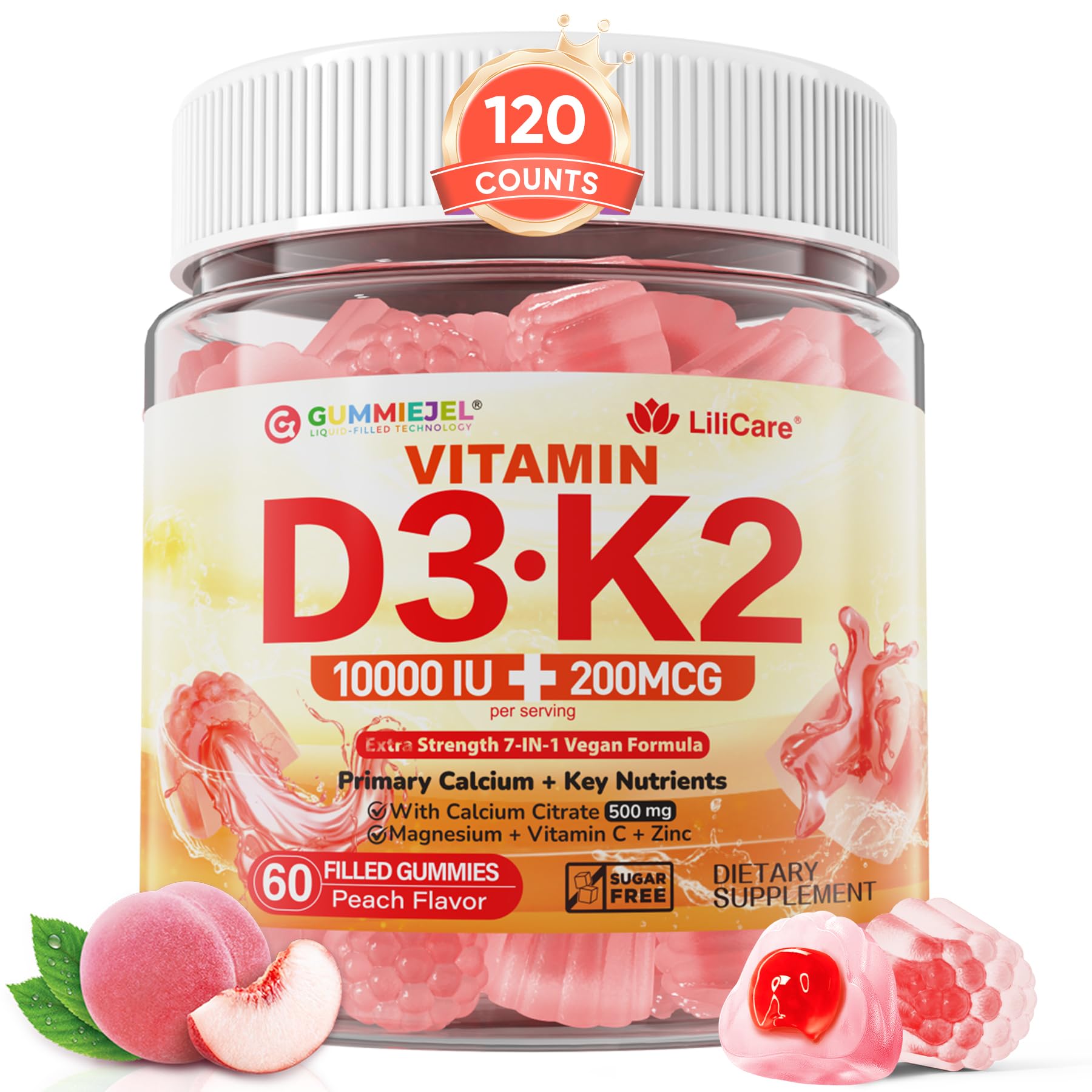 Vitamin D3 K2 Gummies 5,000 IU / 10,000 IU, Calcium + Magnesium,Vegan,60Cts — Amazon image 10