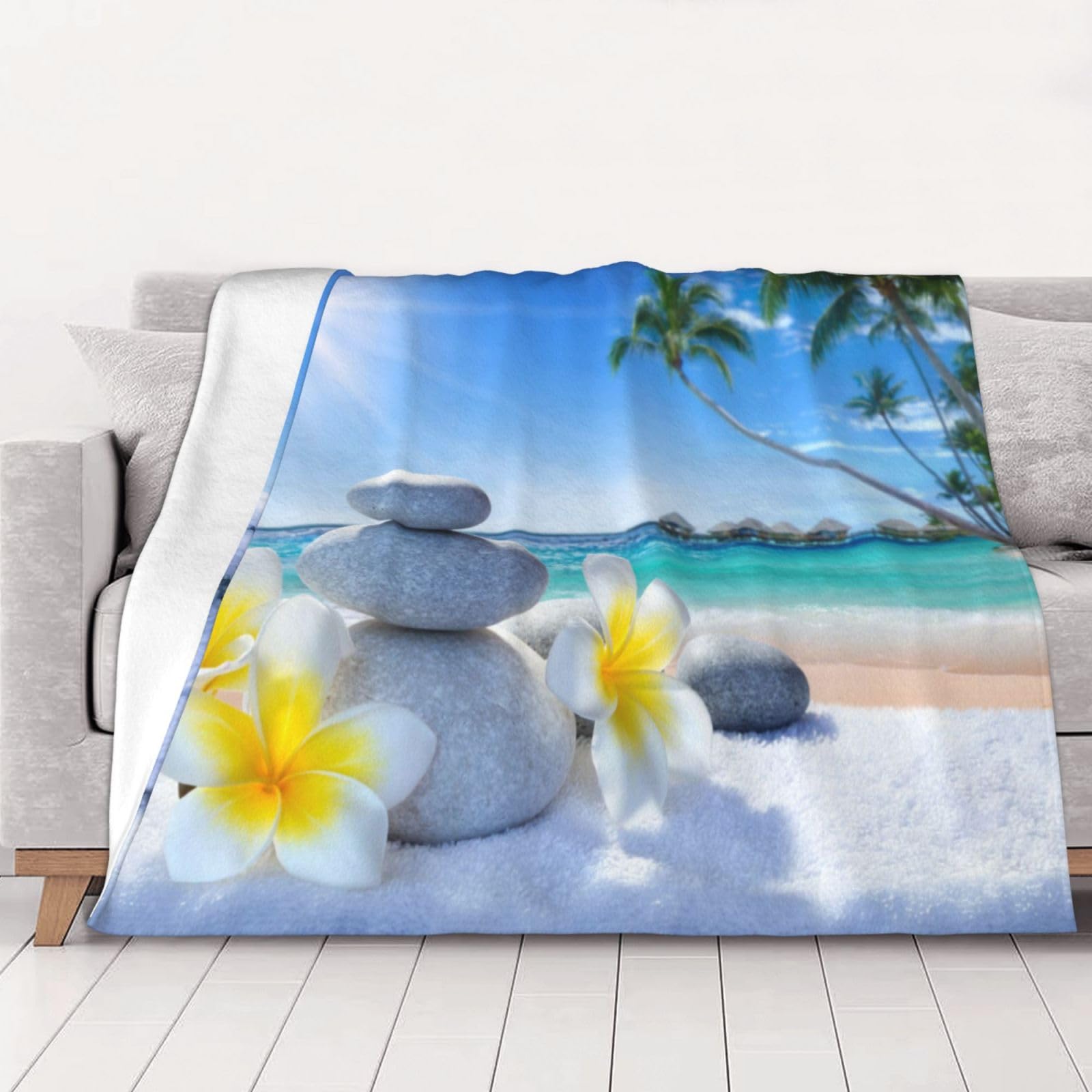Couverture flanelle pour canapé et lit motif zen