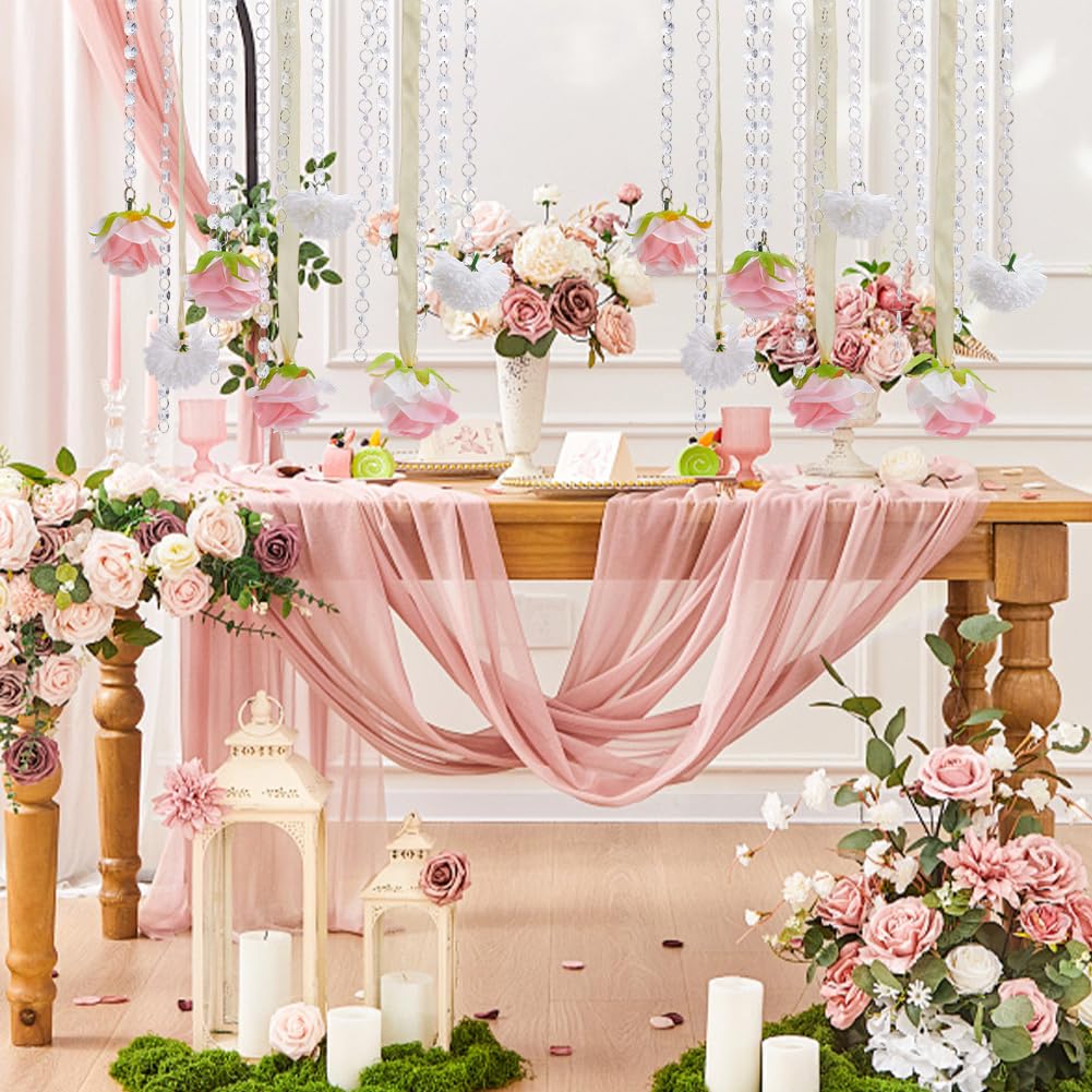 12 set di Portacandele Da Appendere Centrotavola Da Appendere per Matrimonio con Ghirlanda di Cristallo Acrilico Anelli di Rose Artificiali Decorazioni per Soffitto Fai Da Te Kit di Sfere Por