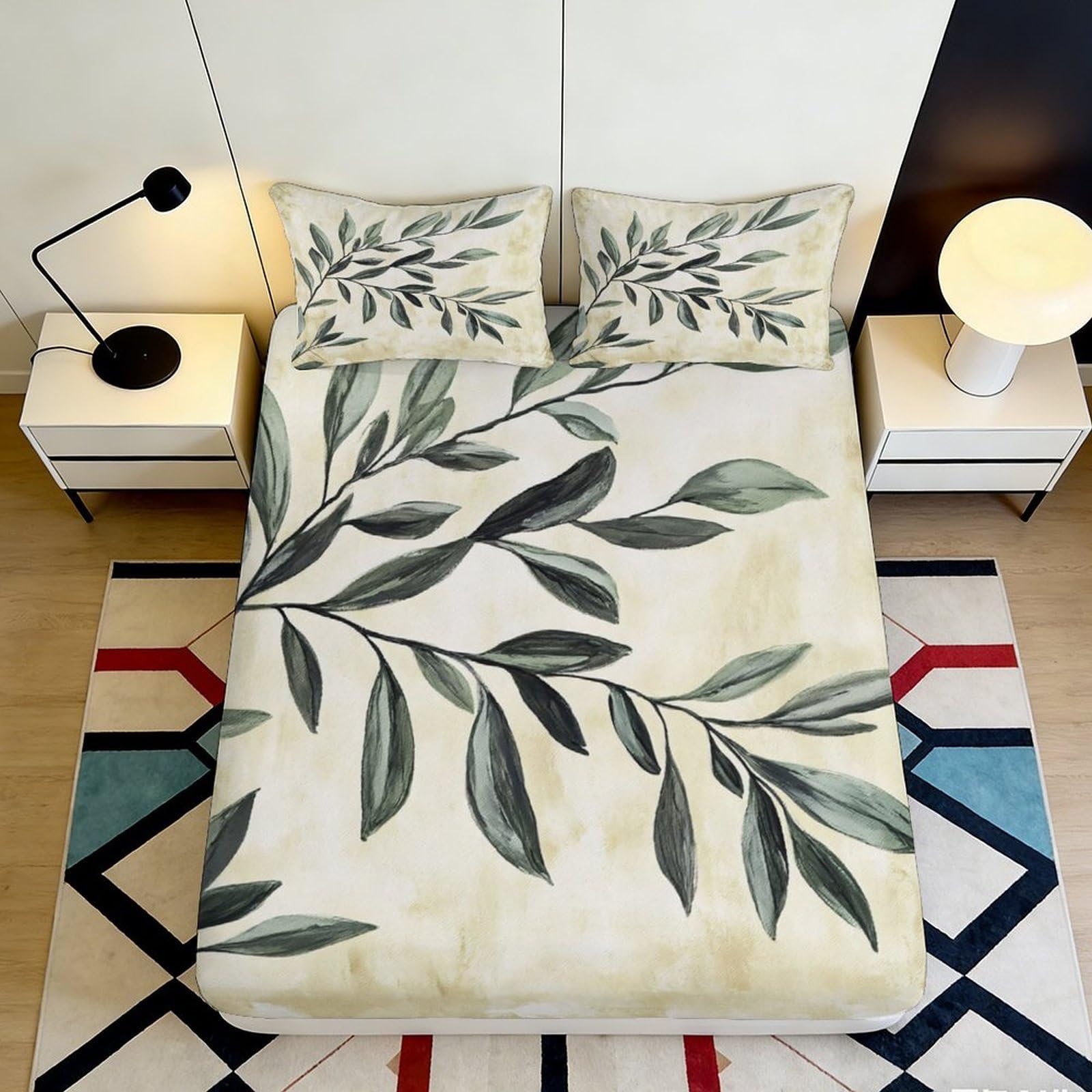 Jqzkxnhpbr Style-8 3D Printed Botanical Leaf Fitted Sheet Microfiber Soft Breathable Abstract Green Mattress Cover For Bedroom Guest Room Decor 90X200x25cm