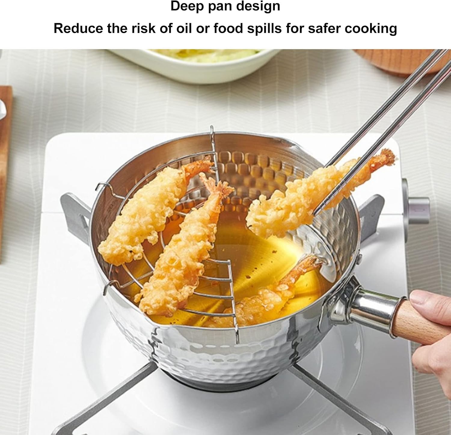 Sauce Pan with Lid, Stainless Steel Butter Warmer Nonstick Multi Milk Pot Japanese Small Melting Stockpot with Wooden Handle