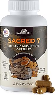 Naturealm Sacred 7 Mushroom 7-in-1 Blend Capsules Supplement (30 Day Supply) | Supports Daily Immune Defense & Focus | Lions Mane, Reishi, Chaga & More | Organic, Premium 100% Fruiting Body Extract
