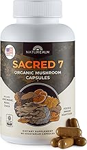 Naturealm Sacred 7 Mushroom Supplement Capsules | 30-Day Supply | 7-in-1 Organic Mushroom Complex Capsules with Lions Mane, Reishi, Chaga | 1000mg Per Serving | Immune Support & Focus