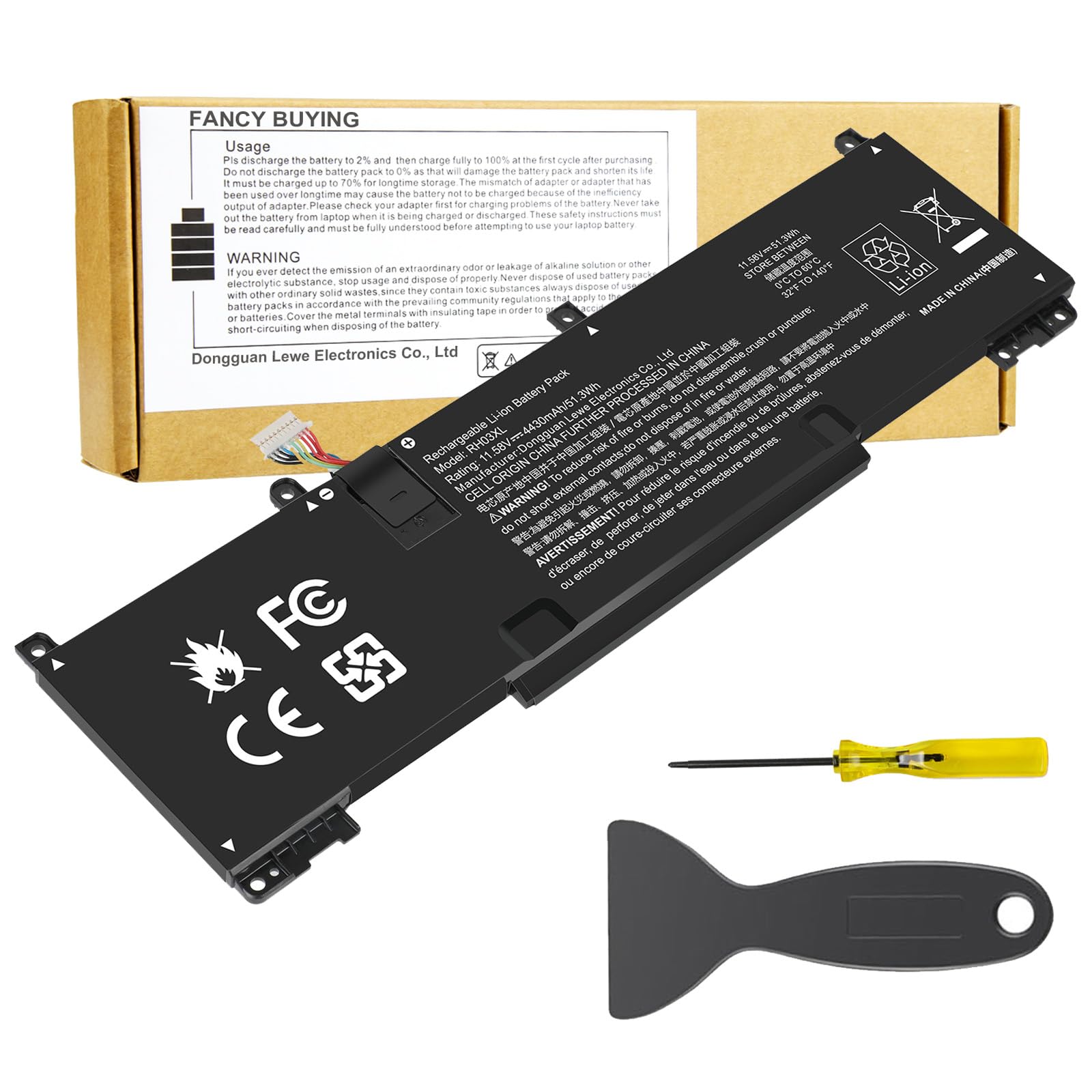 11.58V 51.3Wh RH03XL RH03XL-L Laptop Battery for HP EliteBook 640 G9 G10/650 G10/655 G10 Probook 440 G10/445 G10 G11/450 G9 G10/455 G10/460, TPN-DB0L,TPN-DB0T,TPN-IB0A,TPN-IB0K,TPN-IB0L,TPN-IB0P
