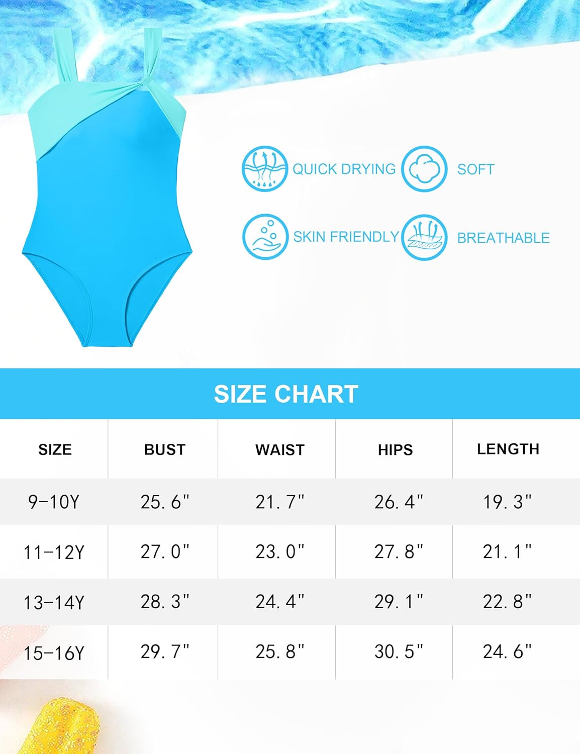 Girls Swimsuit One Piece Adjustable Wide Straps Girls Bathing Suit Modest Square Neck Padded Swimwear 9-16y - Image 7