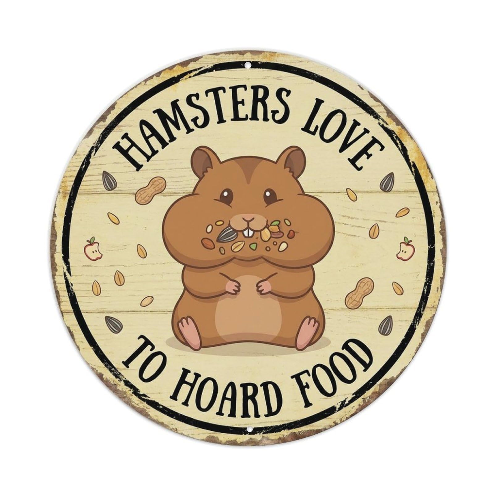 Fqcyn Style Hamster Hoarding Round Wall Hanging Metal Tin Sign Plaque Wall Decor For Cafe, Club Bar, Office, Home Garden Round Metal Poster 8X8inch