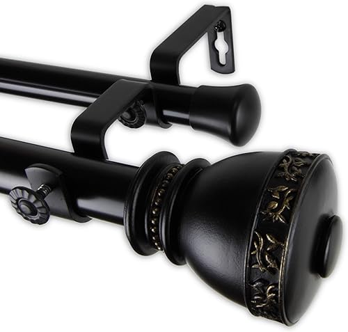 Rod Desyne Barra de cortina doble Delaney de 1 pulgada, 48-84 pulgadas, color negro