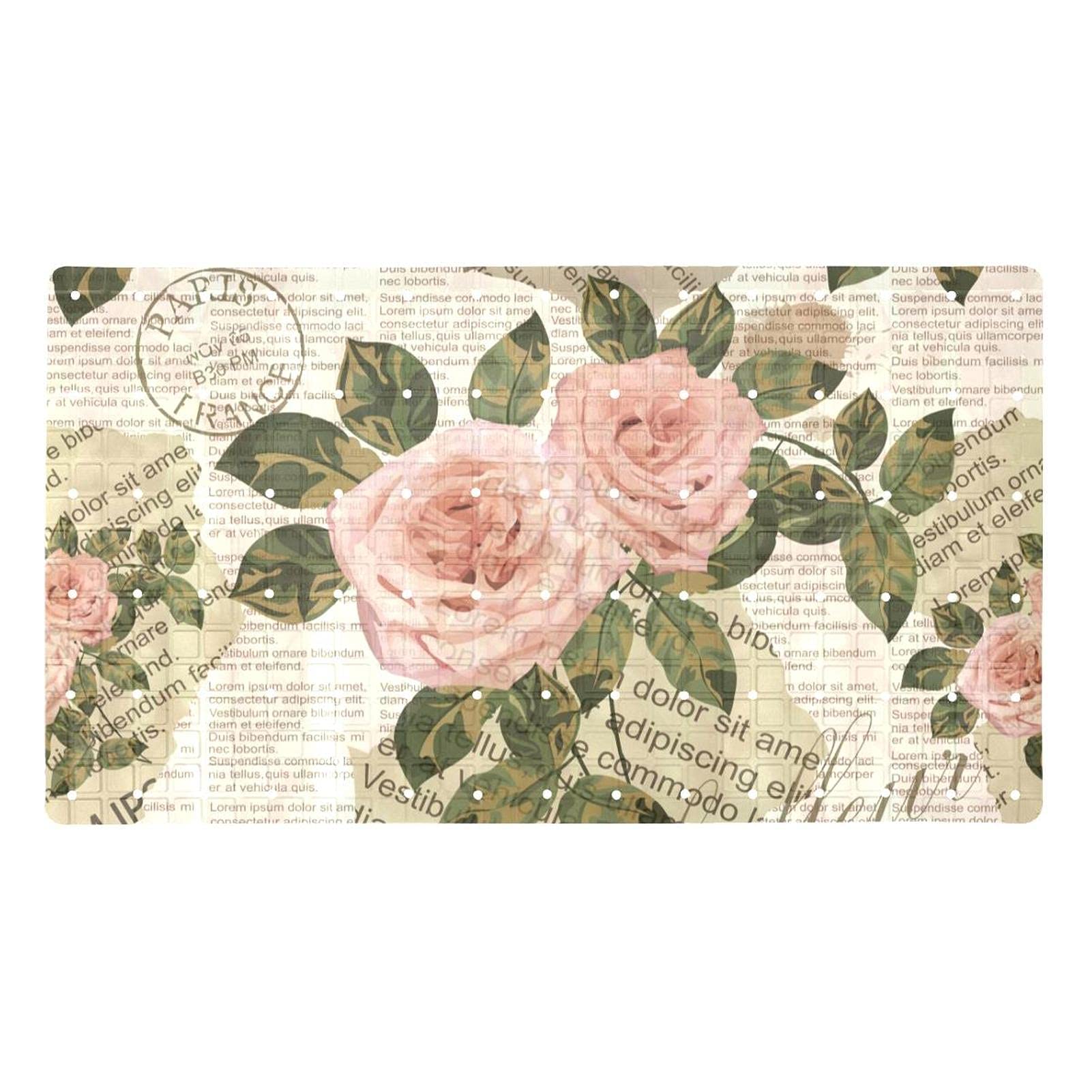 Tapis de bain vintage Paris Newspaper antidérapant avec trous de drainage