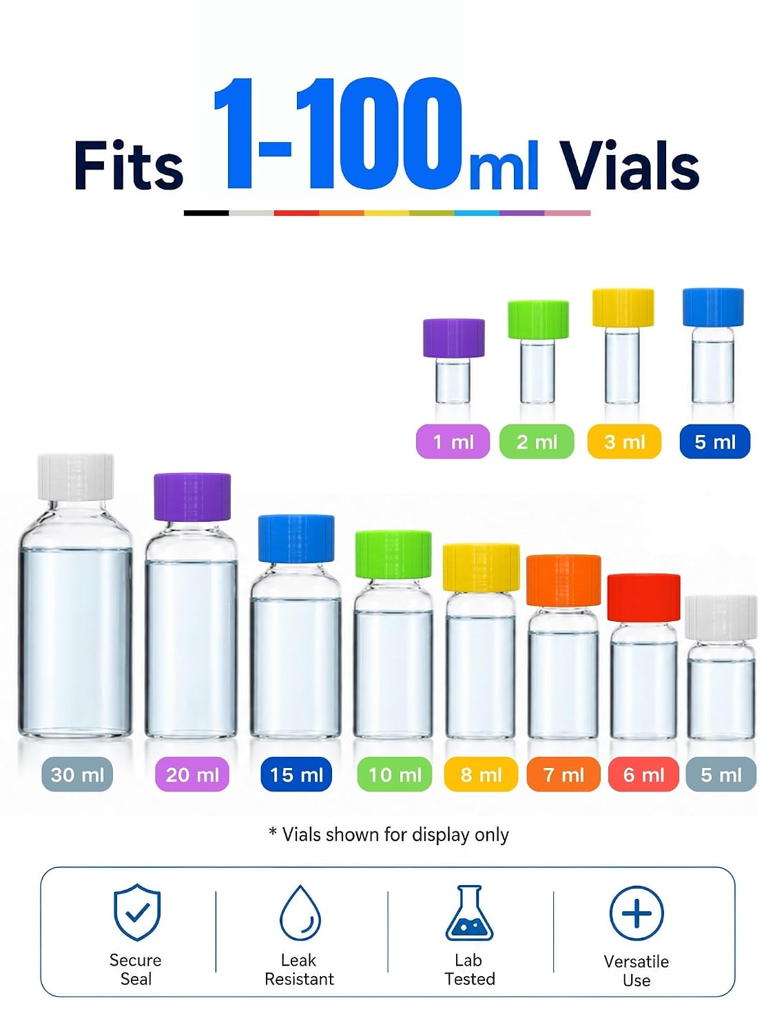 3ml 10ml 30ml Peptide Vial Caps, Glass Vials Covers kit（7pcs/7colors）