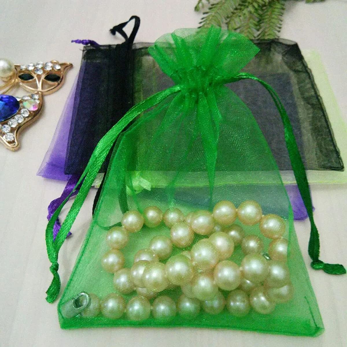 50 Pcs Sacs Cadeaux En Organza à Cordon Bijoux Et Bonbons Pour Mariage Baby Shower Sacs Cadeaux En Maille (Blanc