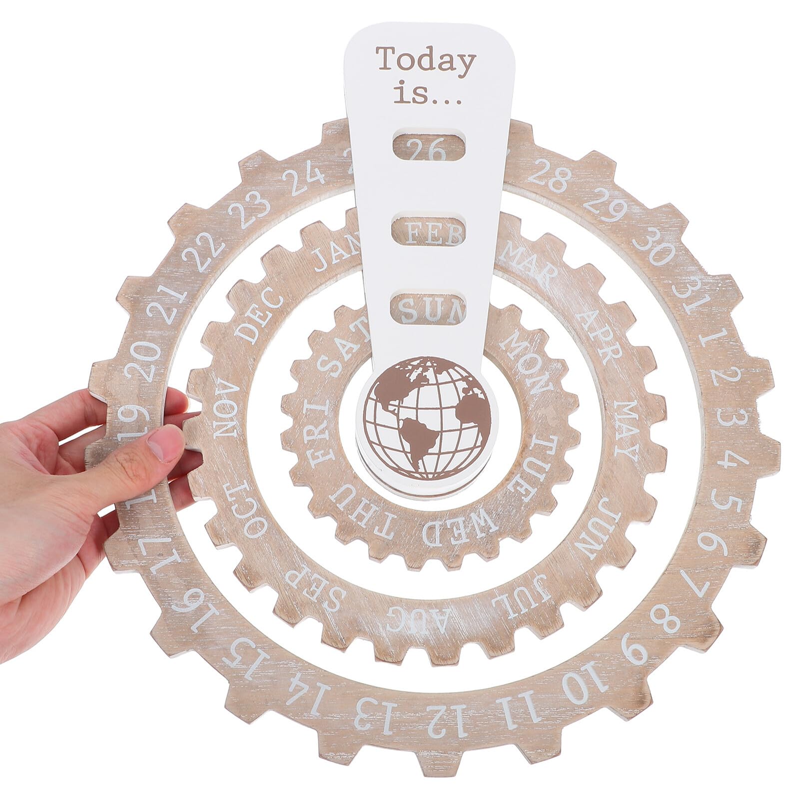 Calendario Perpetuo in Legno Rotazione Manuale Design Rotondo da Appendere Visualizzazione Data Circolare Stile Vintage per Casa e Ufficio