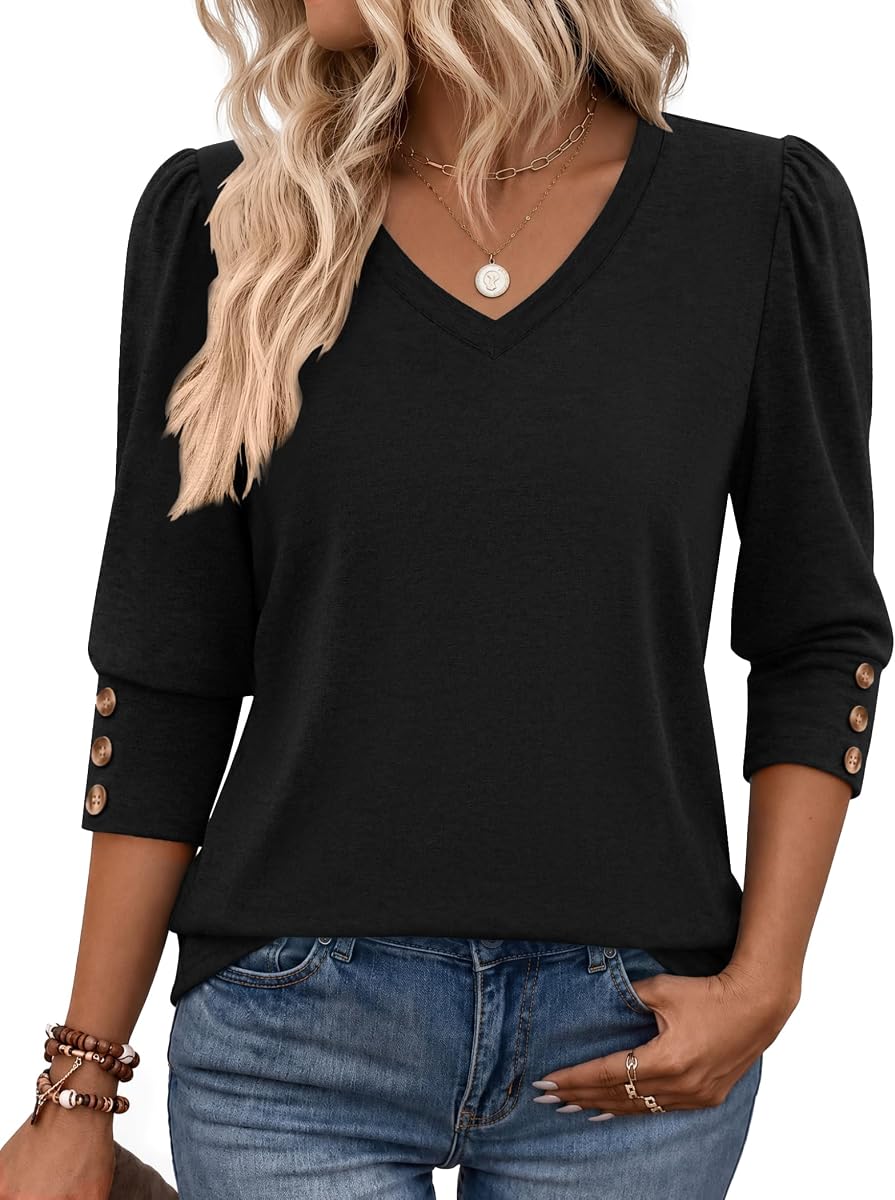 Zeagoo Camisetas de manga 3/4 con cuello en V para mujer