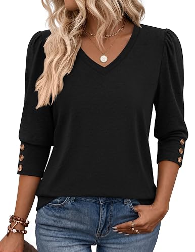 Zeagoo Womens 3/4 Sleeve V Neck T Shirts Dressy Casual