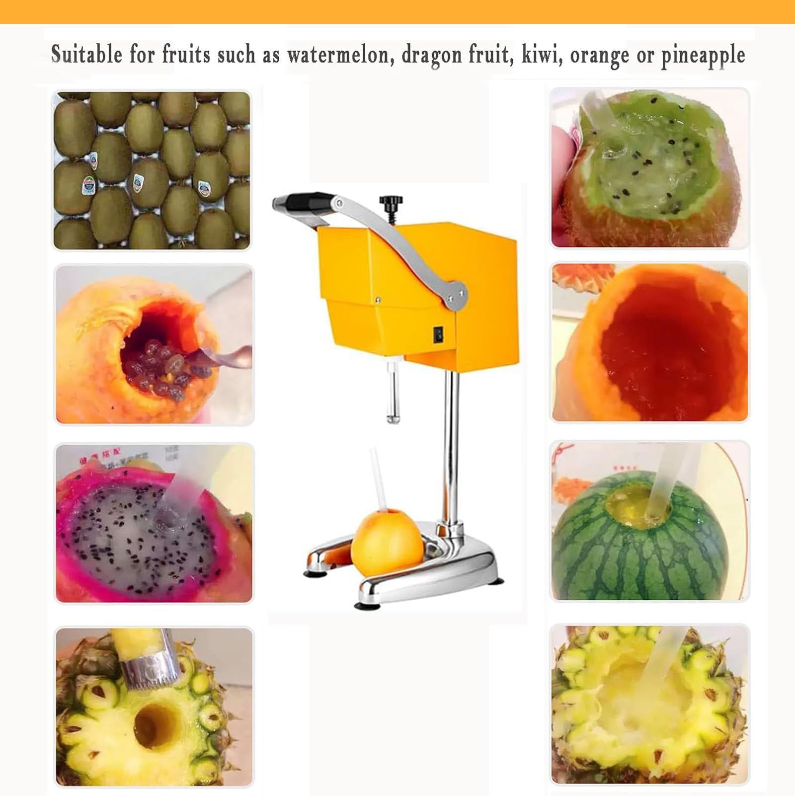 Exprimidor de cítricos Comercial, Prensa eléctrica de piña con descorazonador, exprimido eficiente 10S y no Requiere pelado, para Frutas con diámetros de 88-120 mm