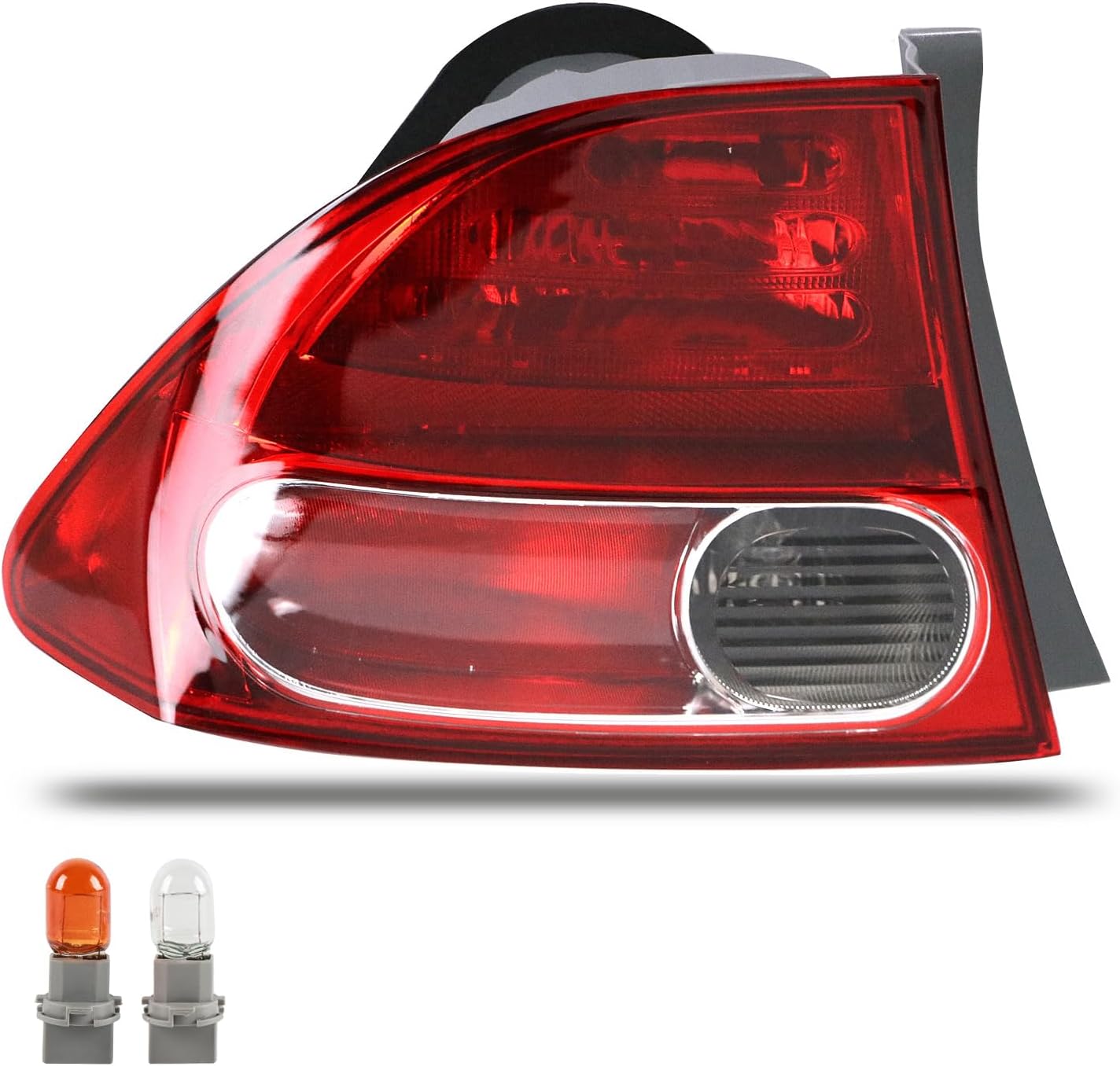Lathsy Left Outer Tail Light Assembly for 2006–2008 Honda Civic 4-Door Sedan/Hybrid (with Bulbs)