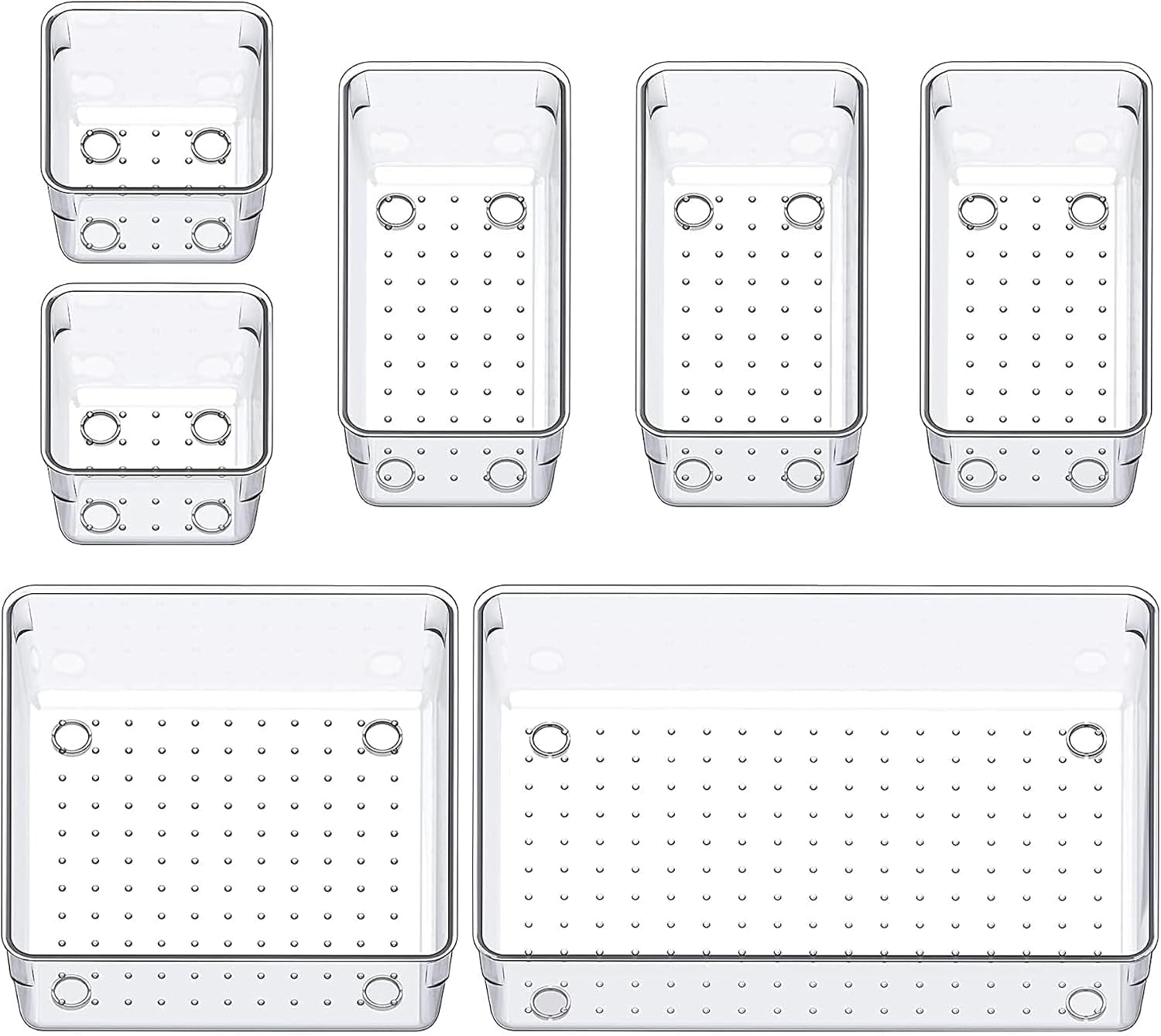Sulfar 7pcs Multipurpose Storage Box Set - Transparent Minimalist Cosmetic & Jewelry Organizer - Ideal for Drawers, Dressing Tables & Kitchen