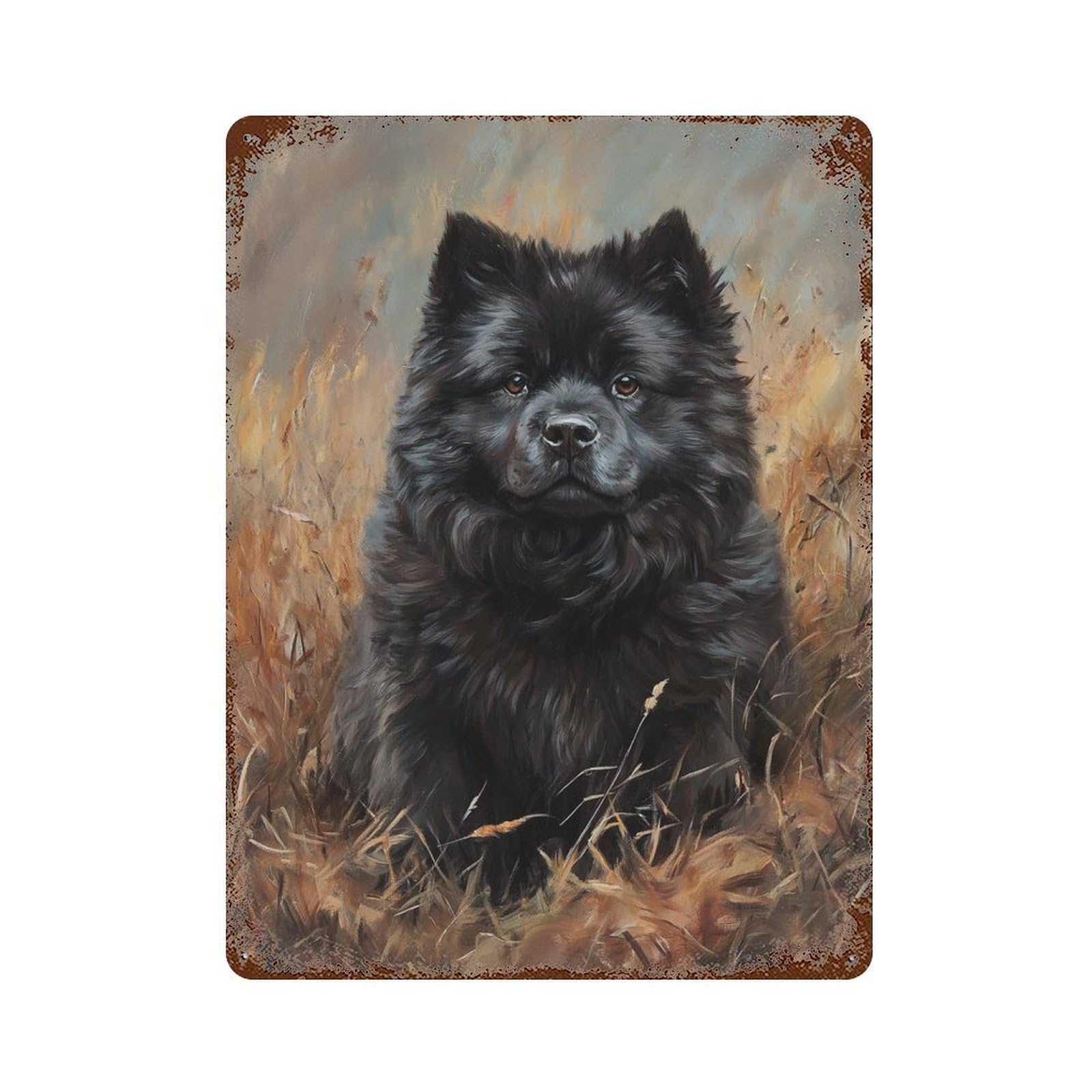 Black Chow Chow Painting Weathered Tin Sign 15.7"x11.8", Industrial Home Decor for Basement, Hobby Room And Garage Decor