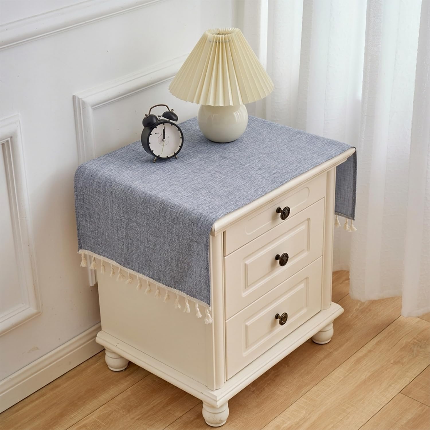 Small Bedside Tablecloth Farmhouse Tassel End Table Cloth Simple Solid Color Side Table Cover Washable Non-Slip Dustproof Nightstand Covers for Living Room Bedroom Home Decor, Gray 18"x35"-image-46