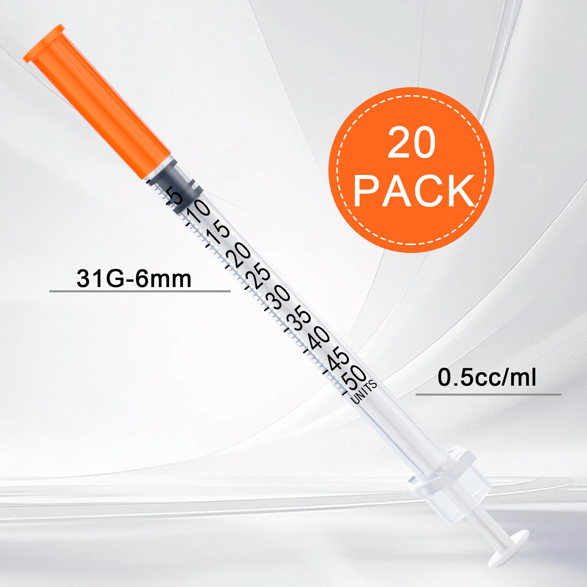 Strzykawka 0,5 ml, strzykawka dozująca laboratoryjna 31 Gauge, 6 mm, pojedynczo owinięte narzędzie dozujące, plastikowa tubka, 20 szt