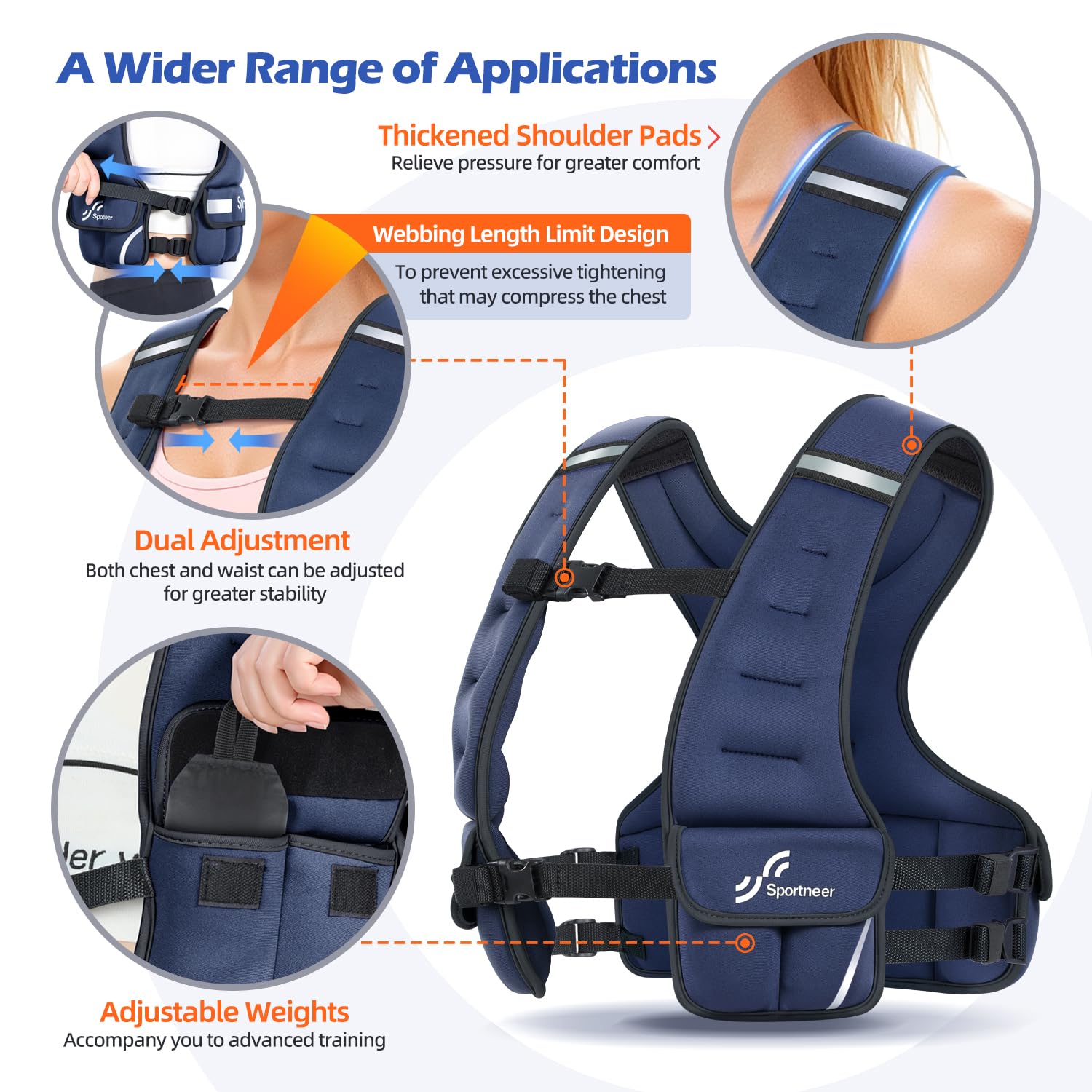 Sportneer Chaleco de peso ajustable para mujer, 8,16 kg, color azul