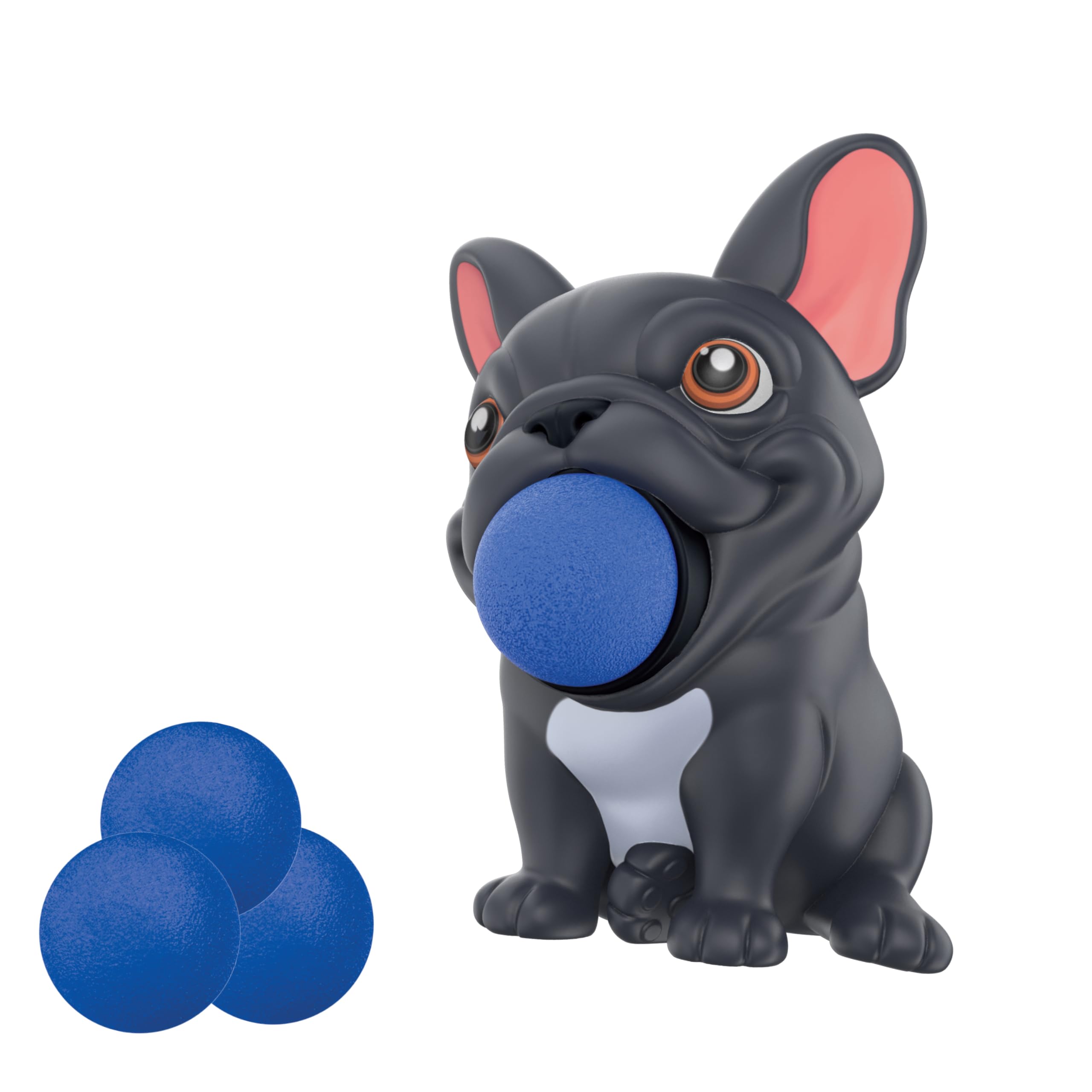 French Bulldog Squueze Popper Air Power Foam Ball Popper Toy for Kids – Squeeze & Shoot Blaster with 4 Soft Foam Balls, Indoor & Outdoor Sensory Fidget Toy, Gifts for Boys & Girls Age 5+