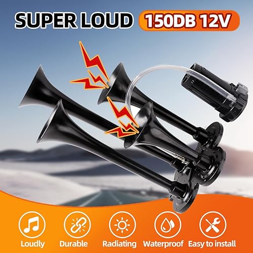 Miniatura 5 de Kit de bocina de tren, adecuado para camionescochessemirremolques.Ultra ruidoso dB. La bocina de aire con compresor es adecuada para