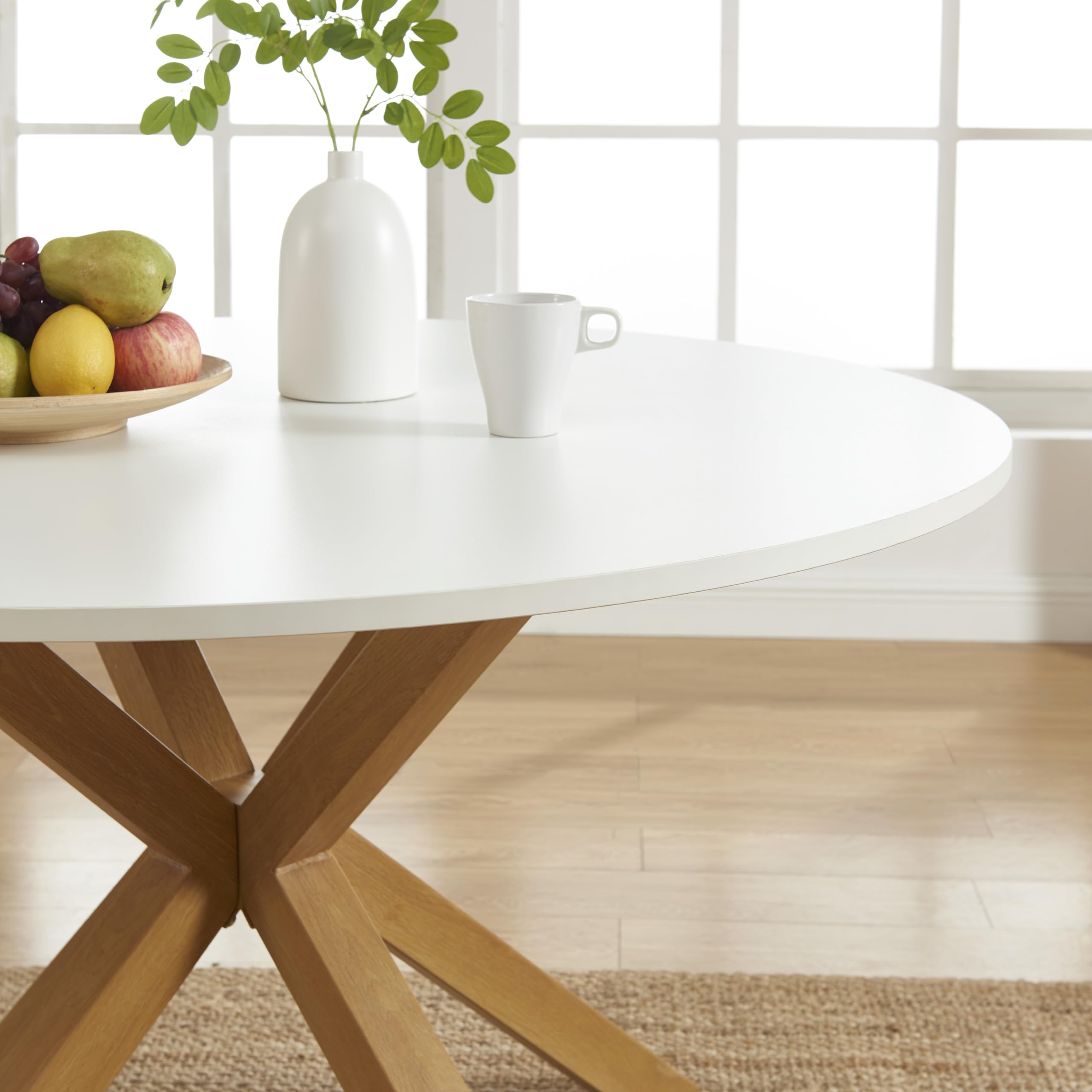 BAÏTA Table à Manger Ronde Harry Blanc et Effet chêne 120cm