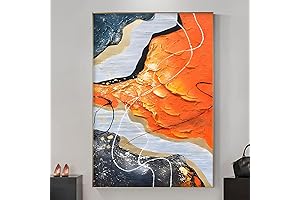Abstract Orange Canvas Wall Art - Modern Abstract Orange, Gold, Grey, and...