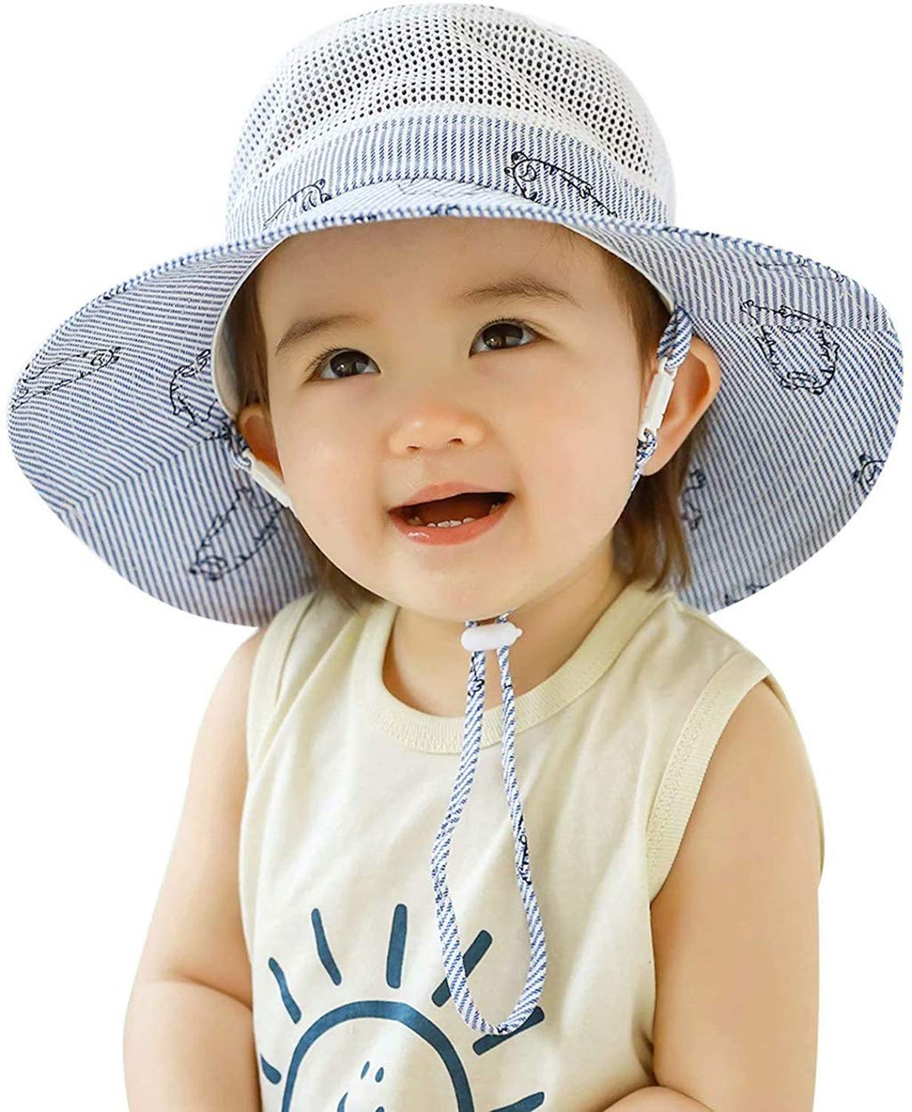 Magracy Baby Toddler Kids Adjustable Wide Brim Sun Protection Hat UPF 50+ Mesh Bucket Hat Foldable XXL