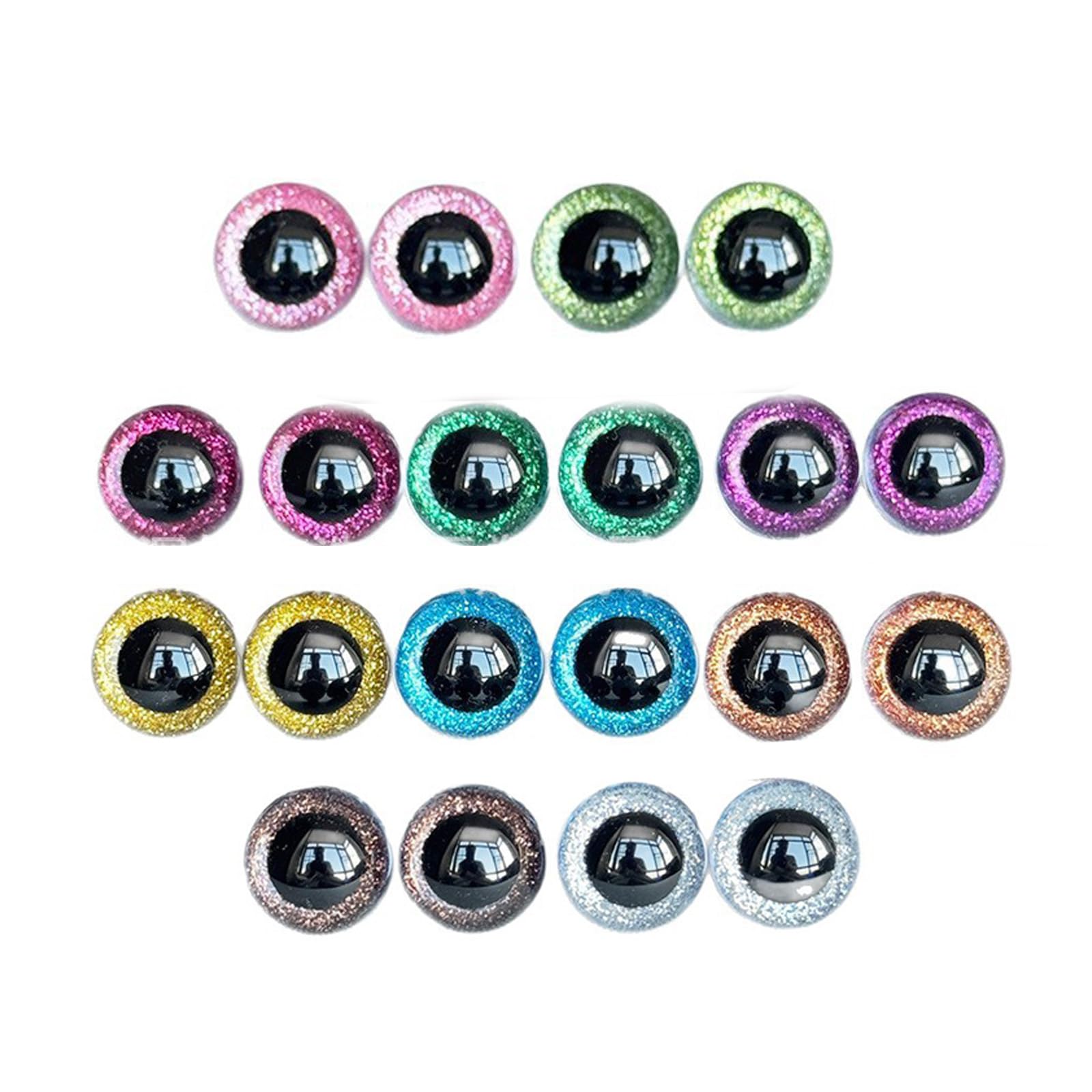 20Pcs Safety Eyes for Crochet, Eyes for Craft, Eyes for Crochet Toys, 16mm Transparent Crystal Eyes with Glitter, 10 Different Colors
