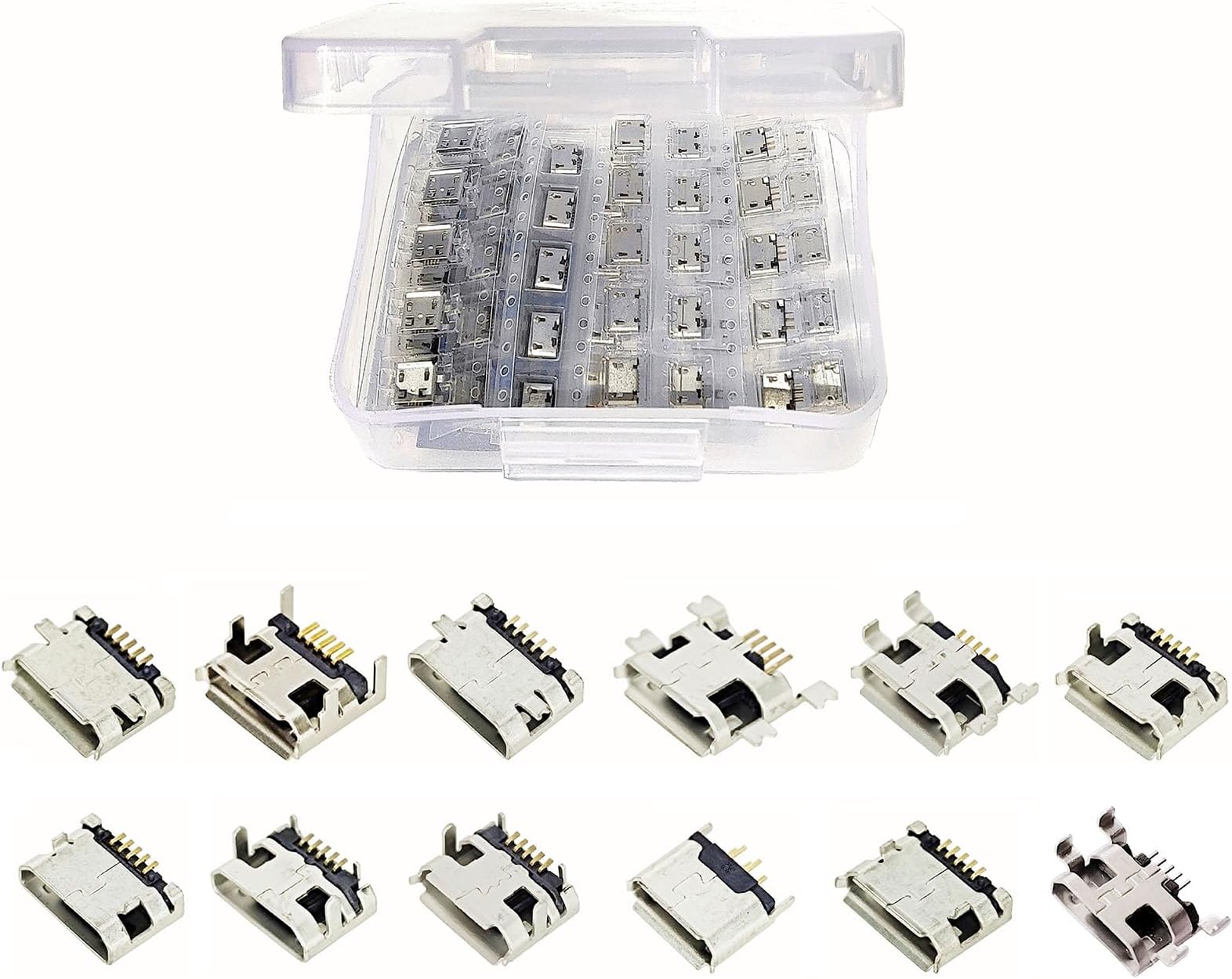 12 Types Micro USB Sockets Kit Jack Plug Connector,USB-b Repair Replacement Adapter Assortment Set for Phone,Toy,Circuit Board Solder Dip SMD SMT(60 pcs)
